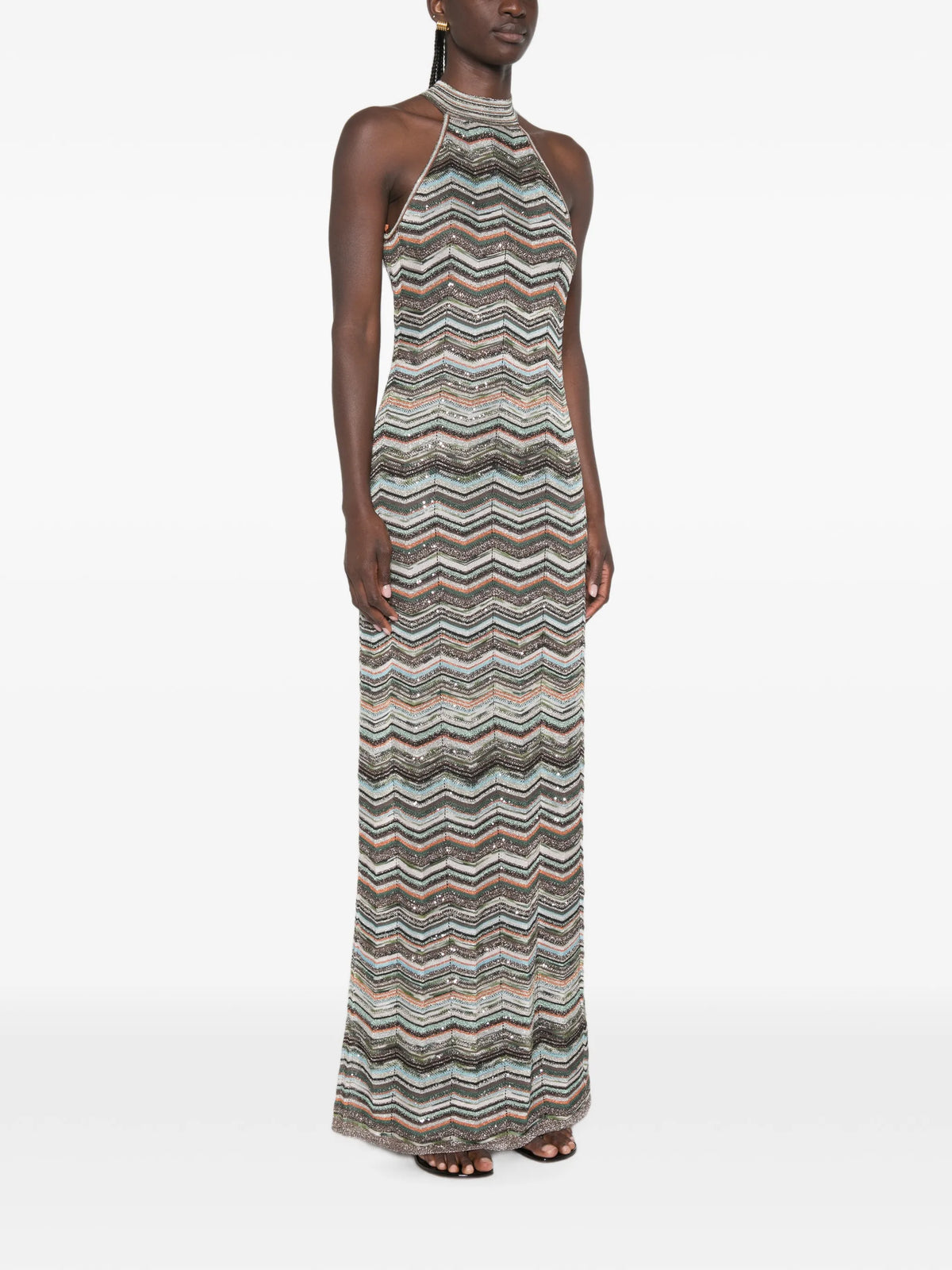 long dress with halterneck and sequins