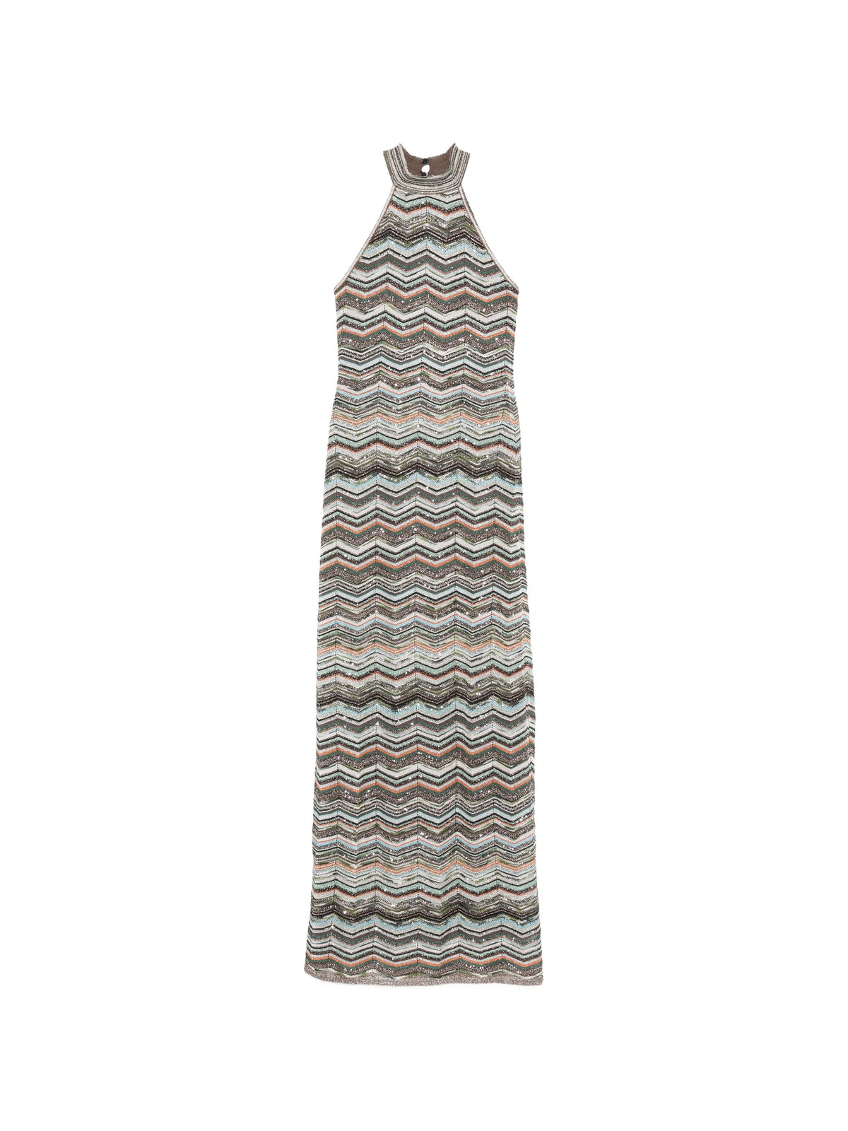 Chevron long dress with halterneck and sequins