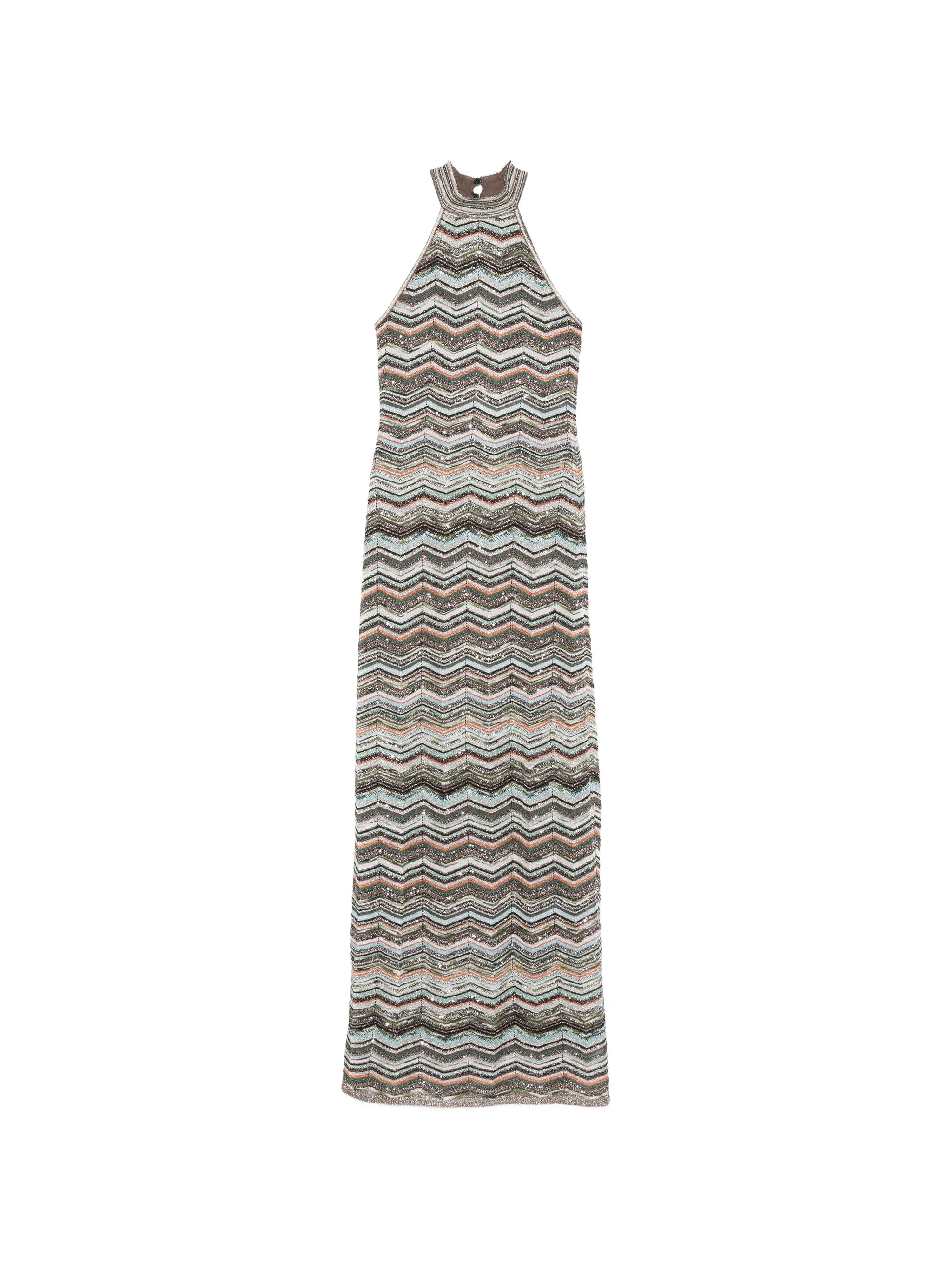 long dress with halterneck and sequins