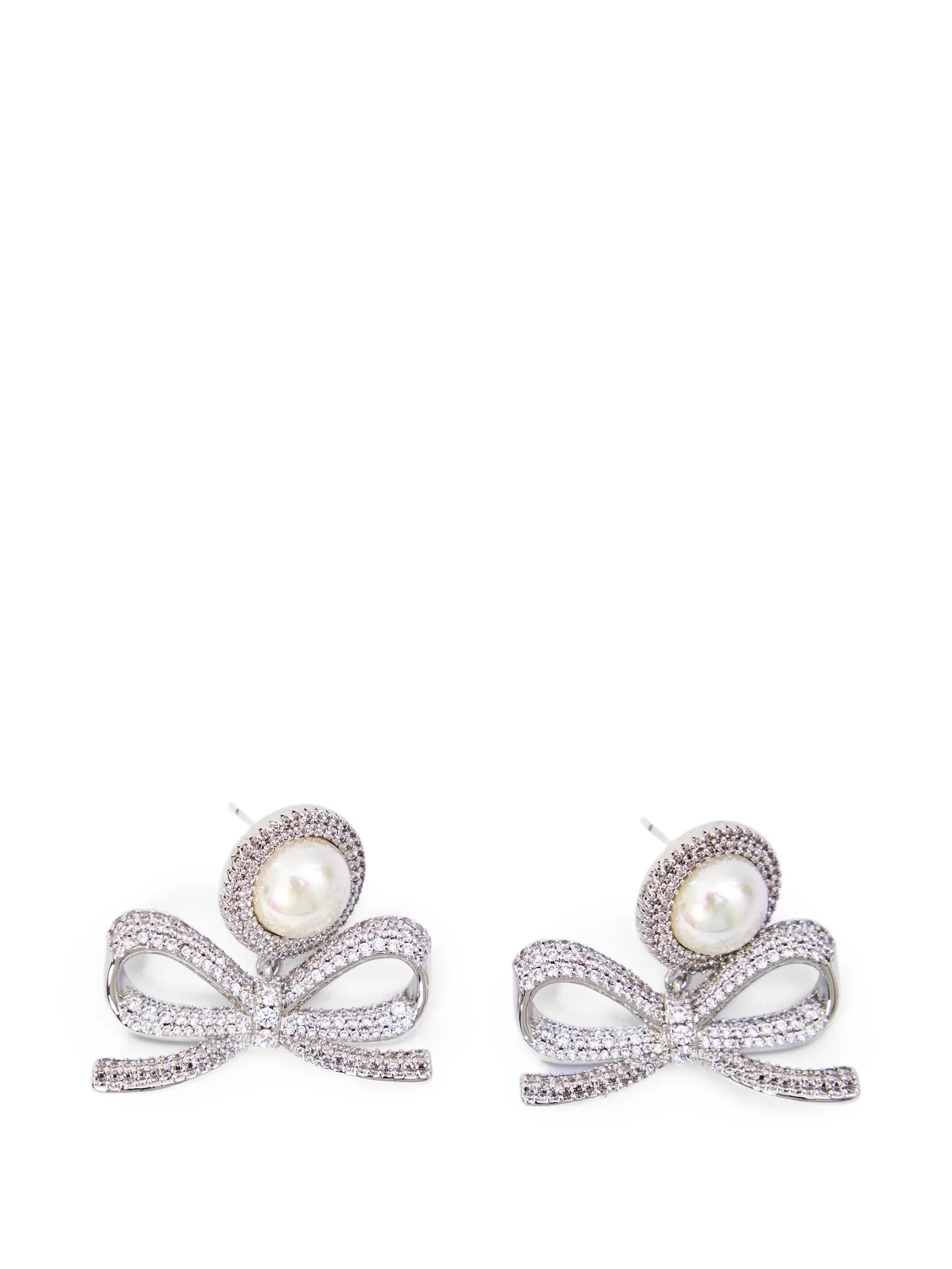 crystal pearl bow earrings