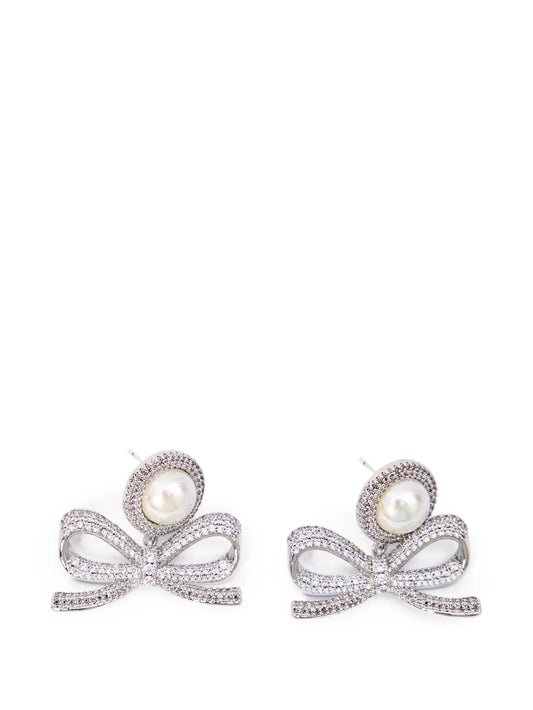 crystal pearl bow earrings