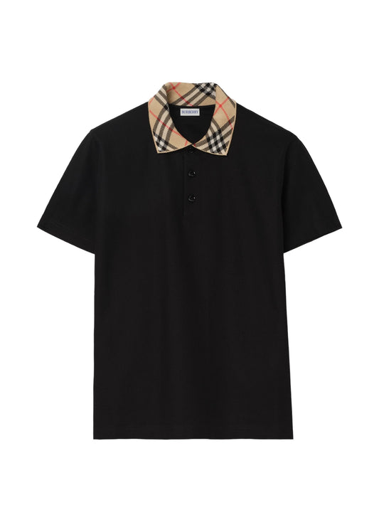 Check-collar cotton polo shirt