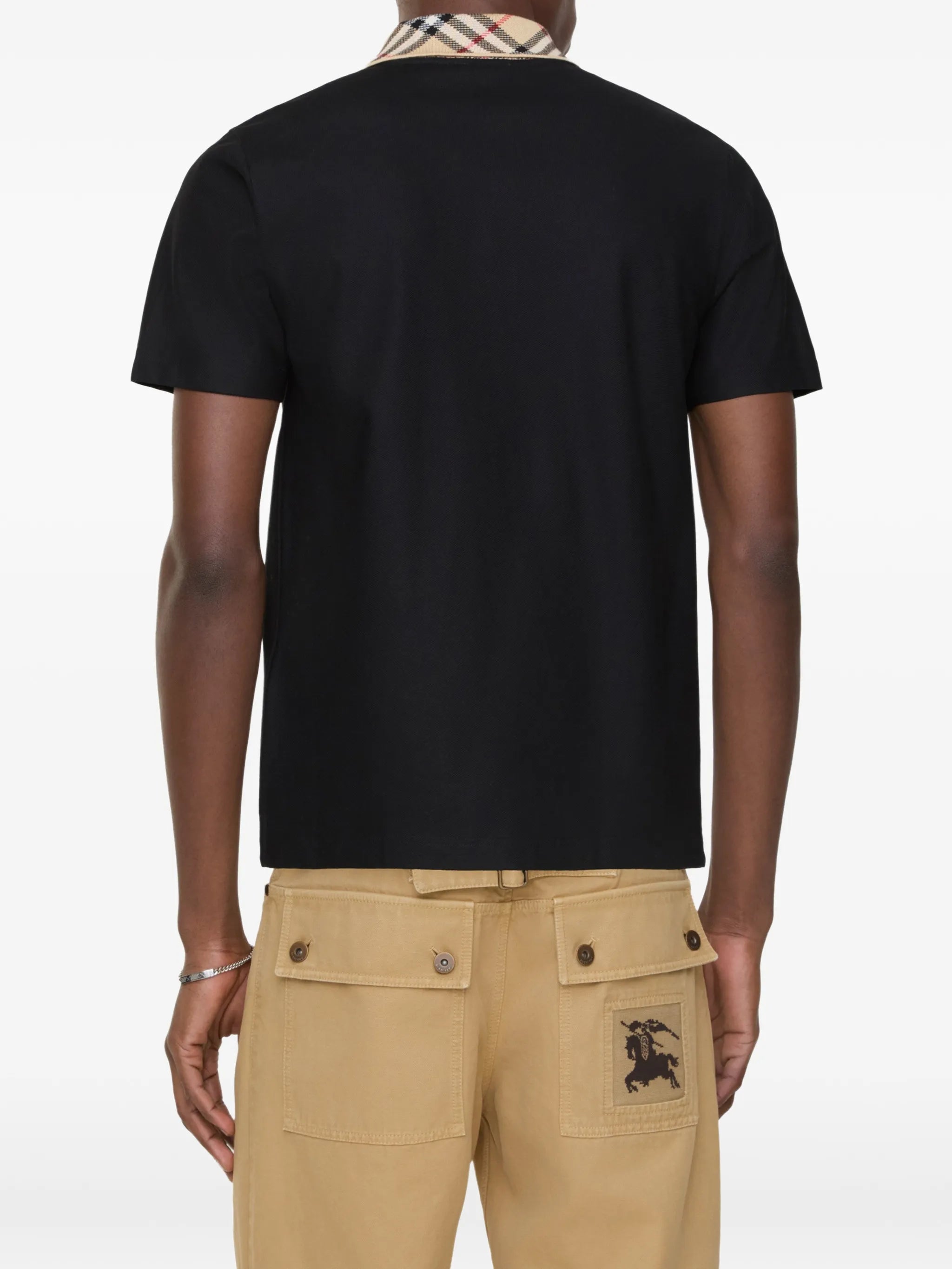 Check-collar cotton polo shirt