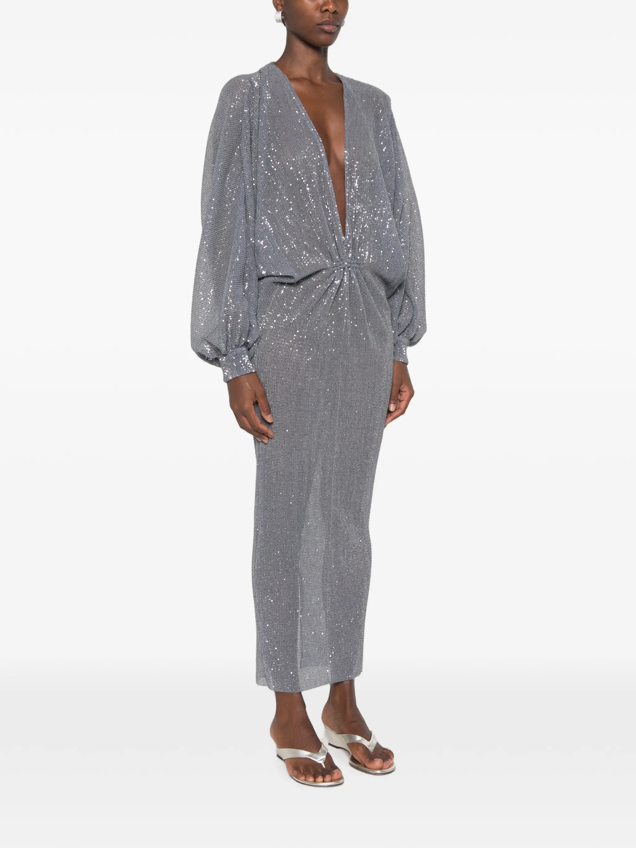 Experimental sequin-embellished maxi dress