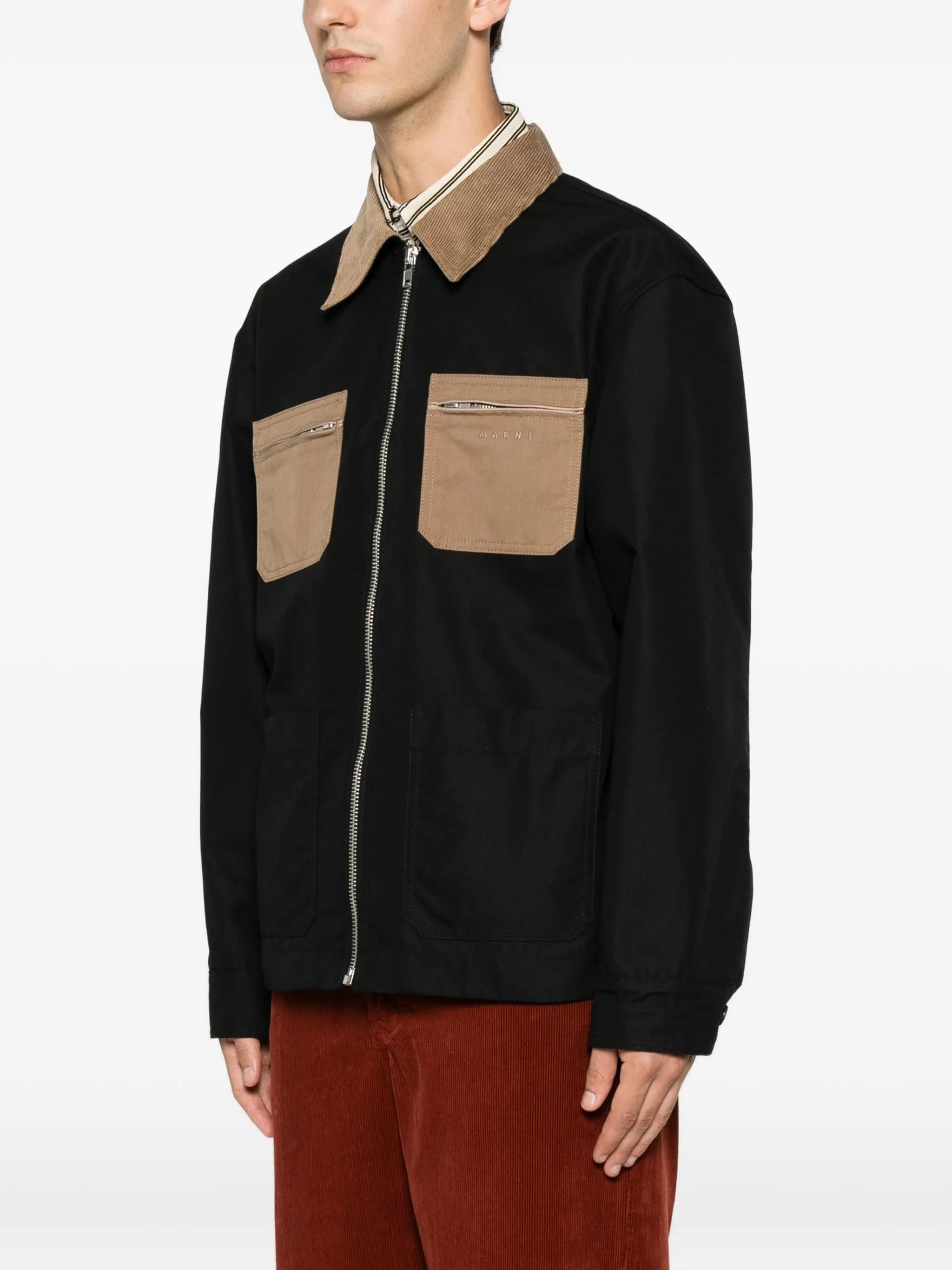 contrast-collar patch-pocket jacket