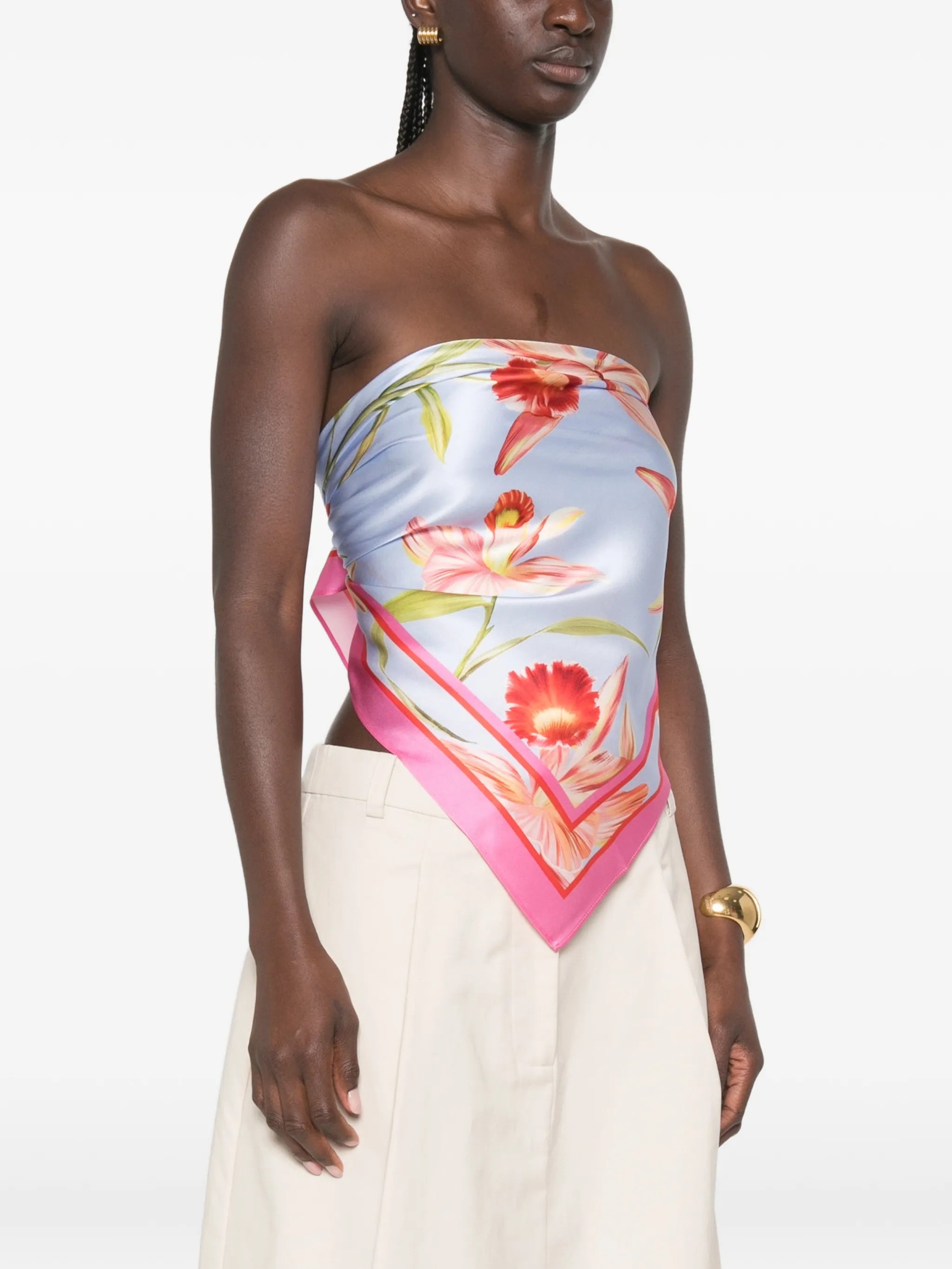 floral-print silk top