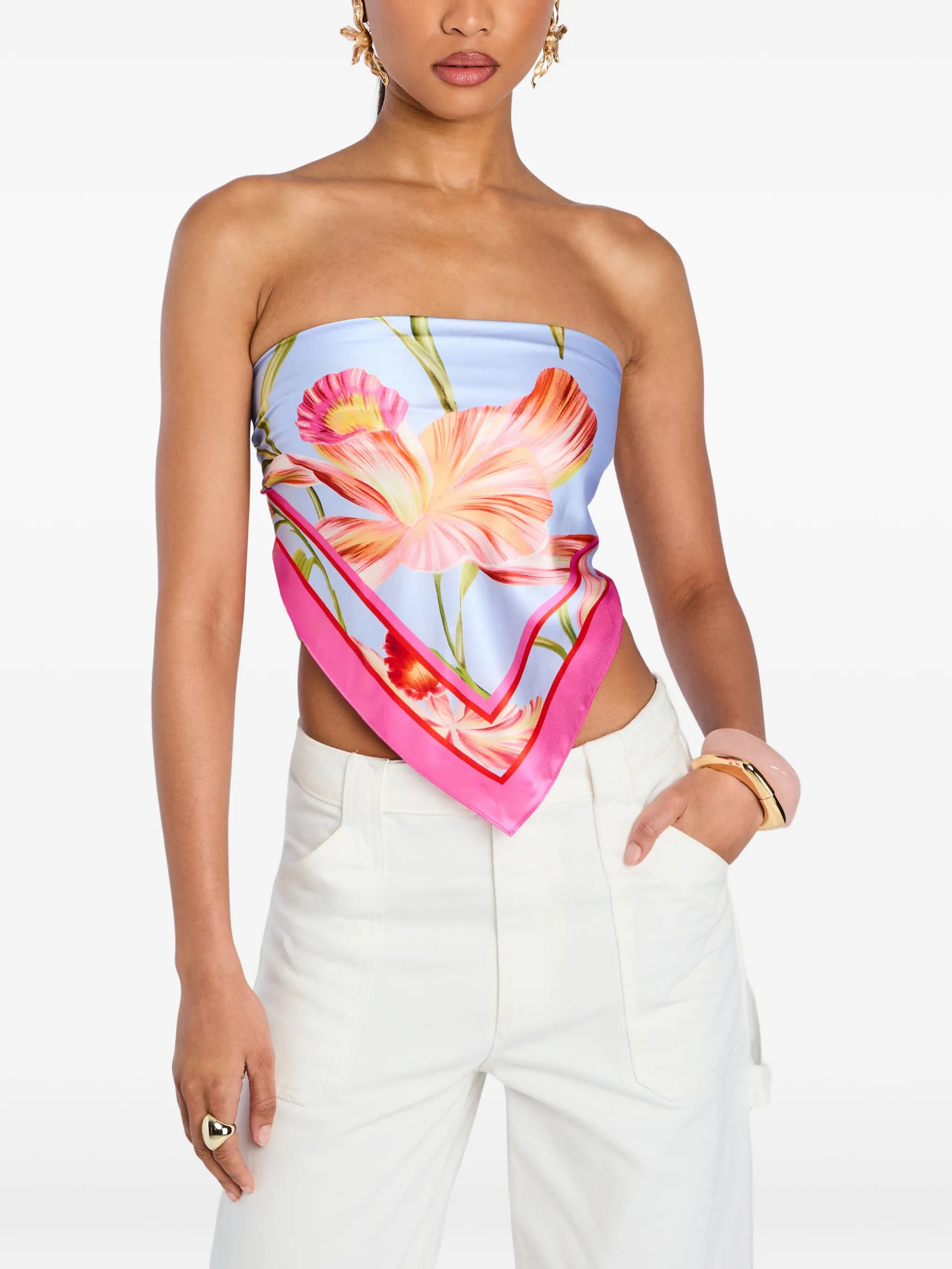 floral-print silk top
