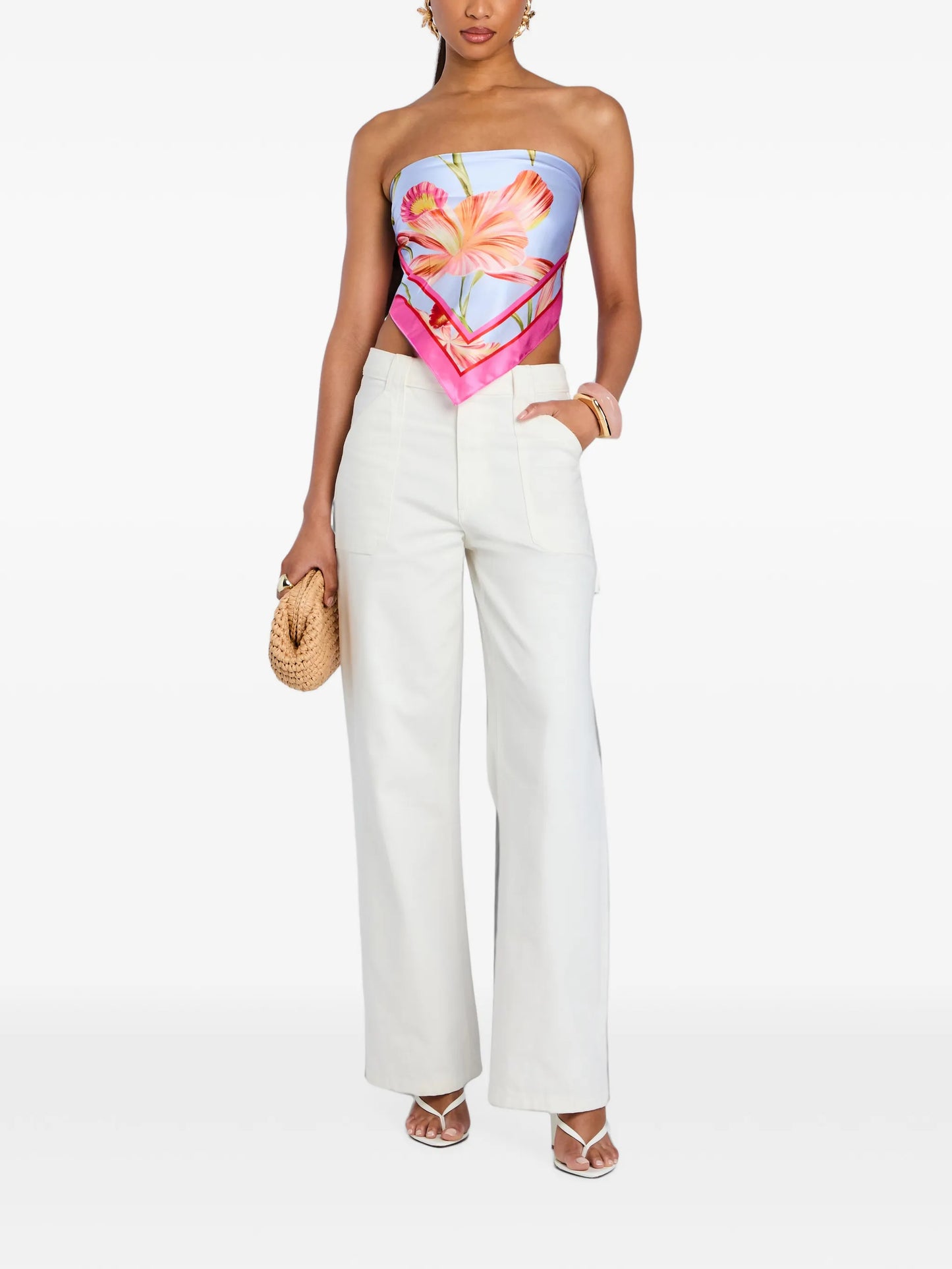 floral-print silk top