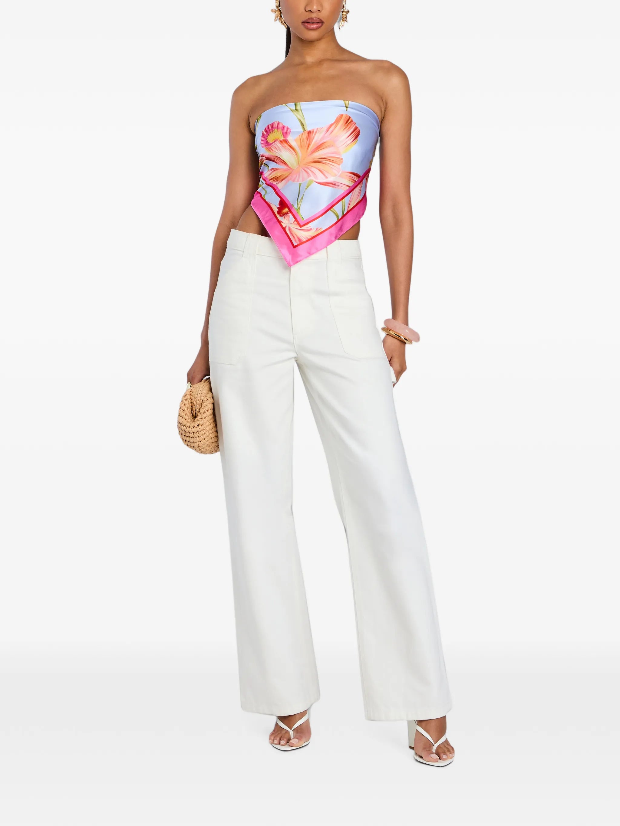floral-print silk top