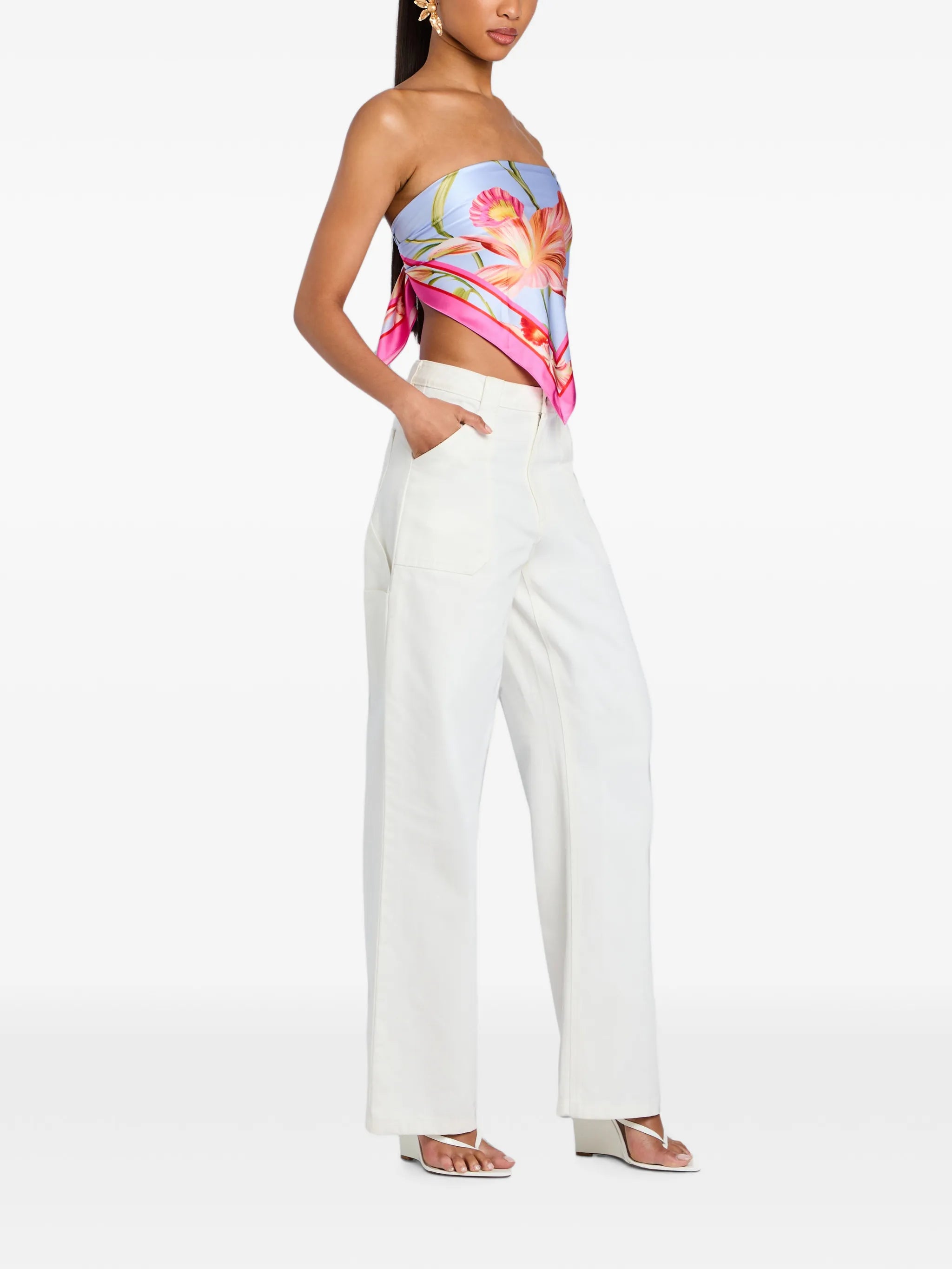 floral-print silk top
