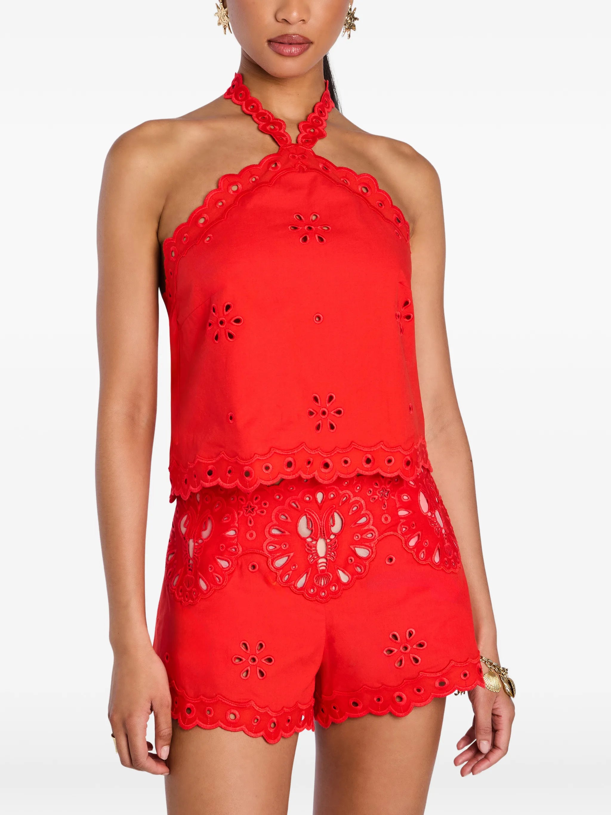 Caliane broderie-anglaise halterneck top