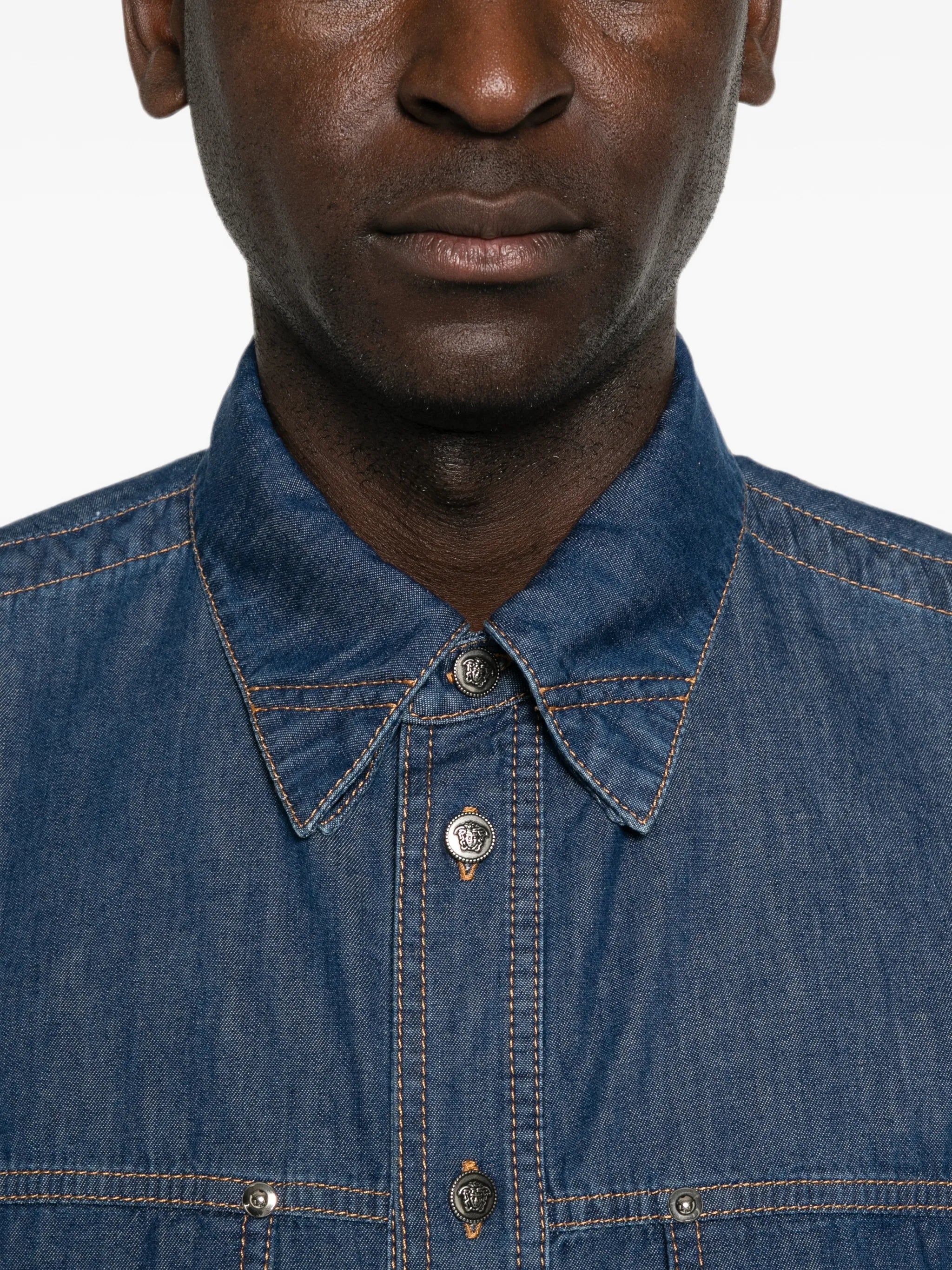 embroidered-Logo denim cotton shirt