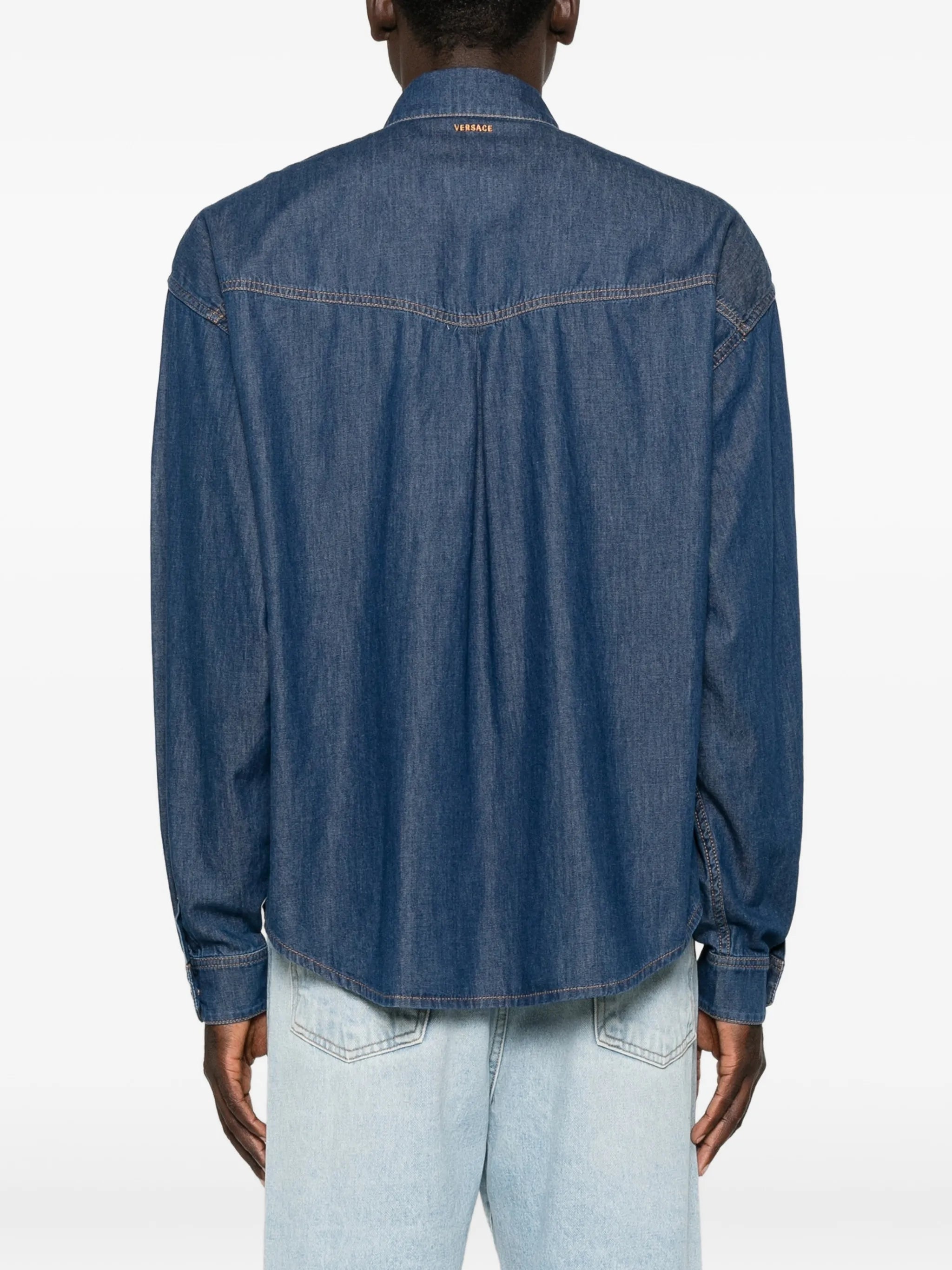 embroidered-Logo denim cotton shirt