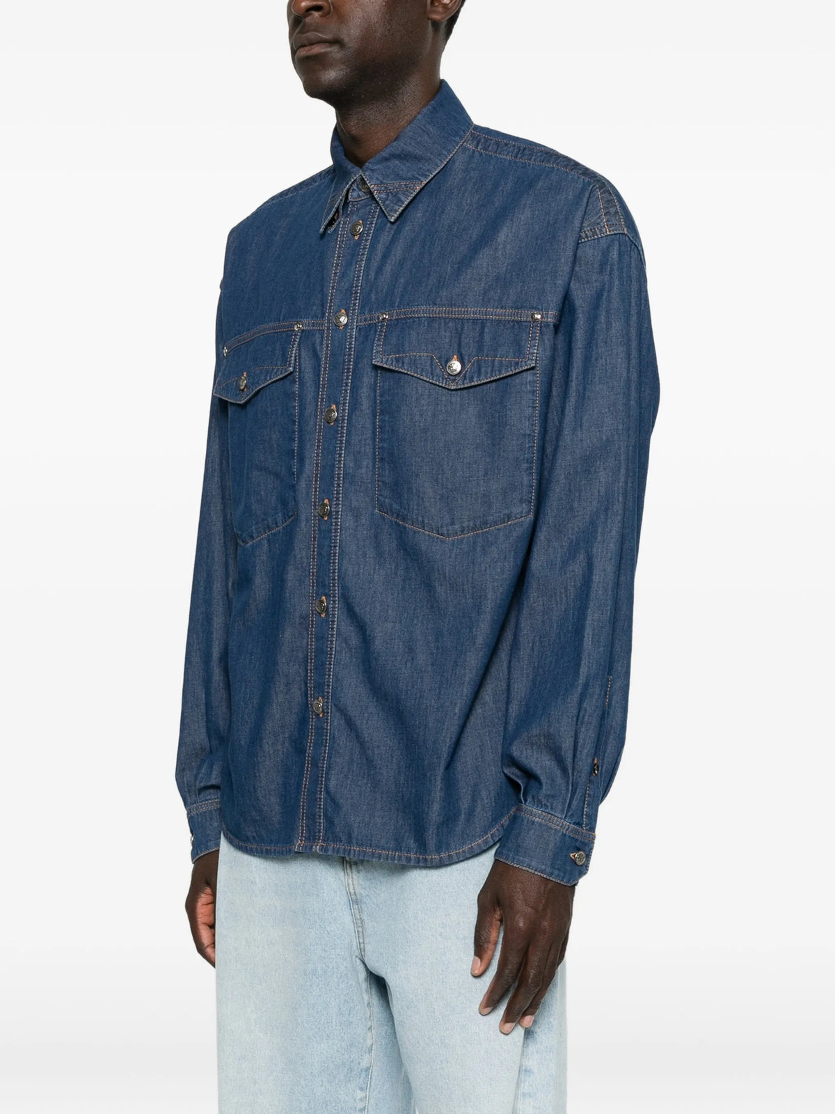 embroidered-Logo denim cotton shirt