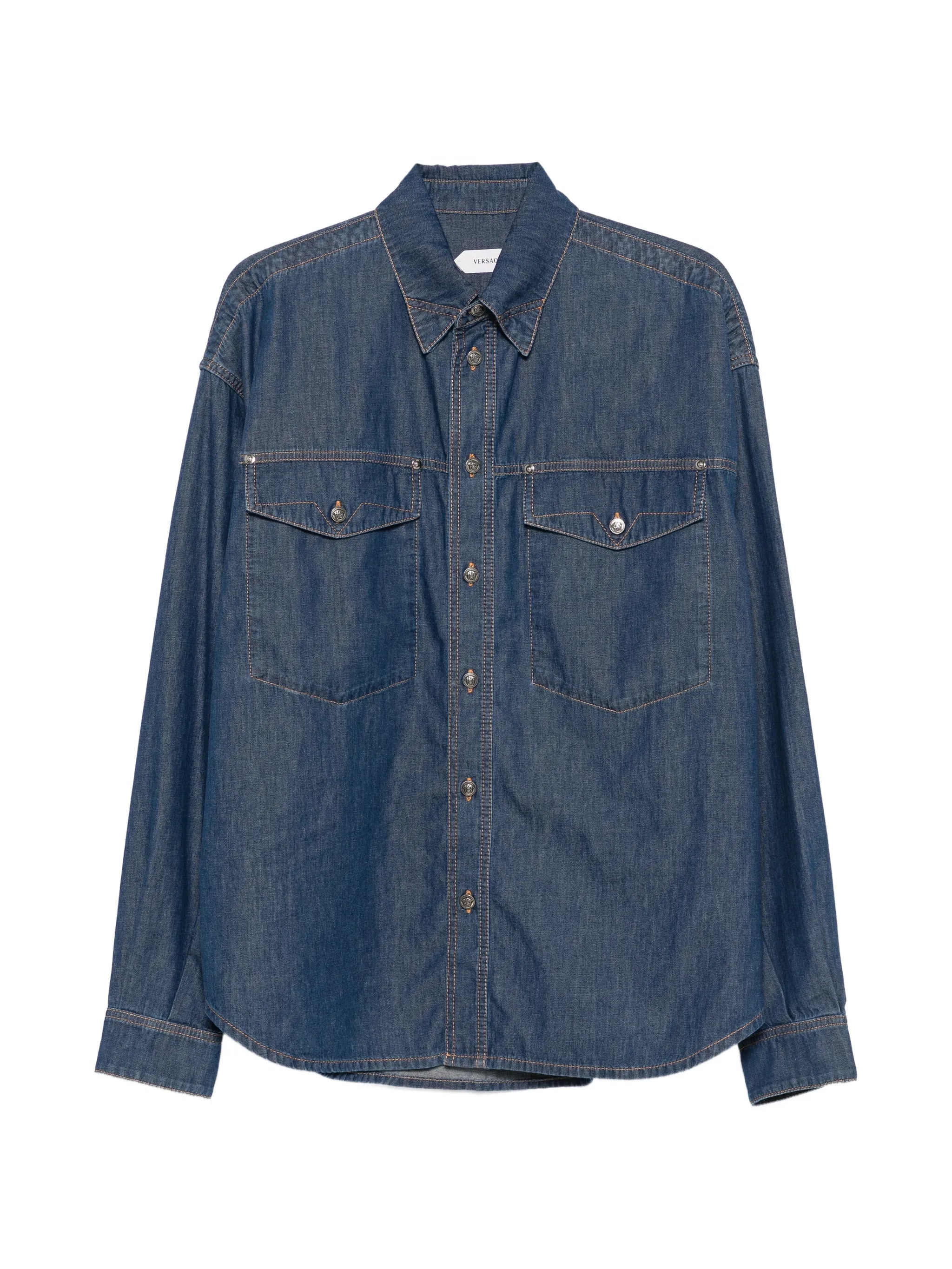 embroidered-Logo denim cotton shirt