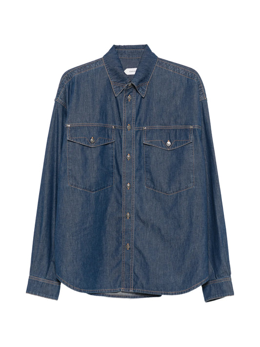 embroidered-Logo denim cotton shirt