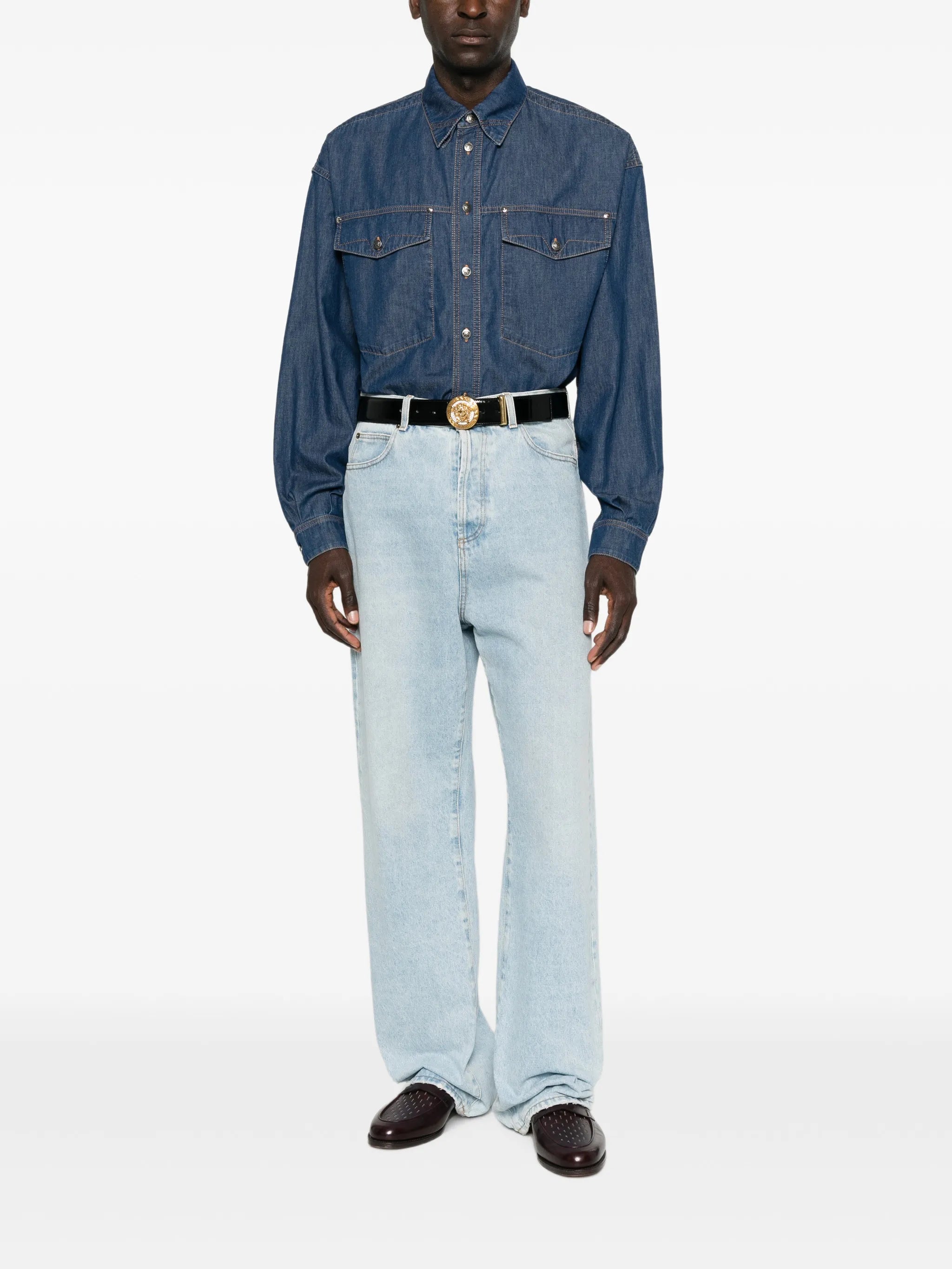 embroidered-Logo denim cotton shirt
