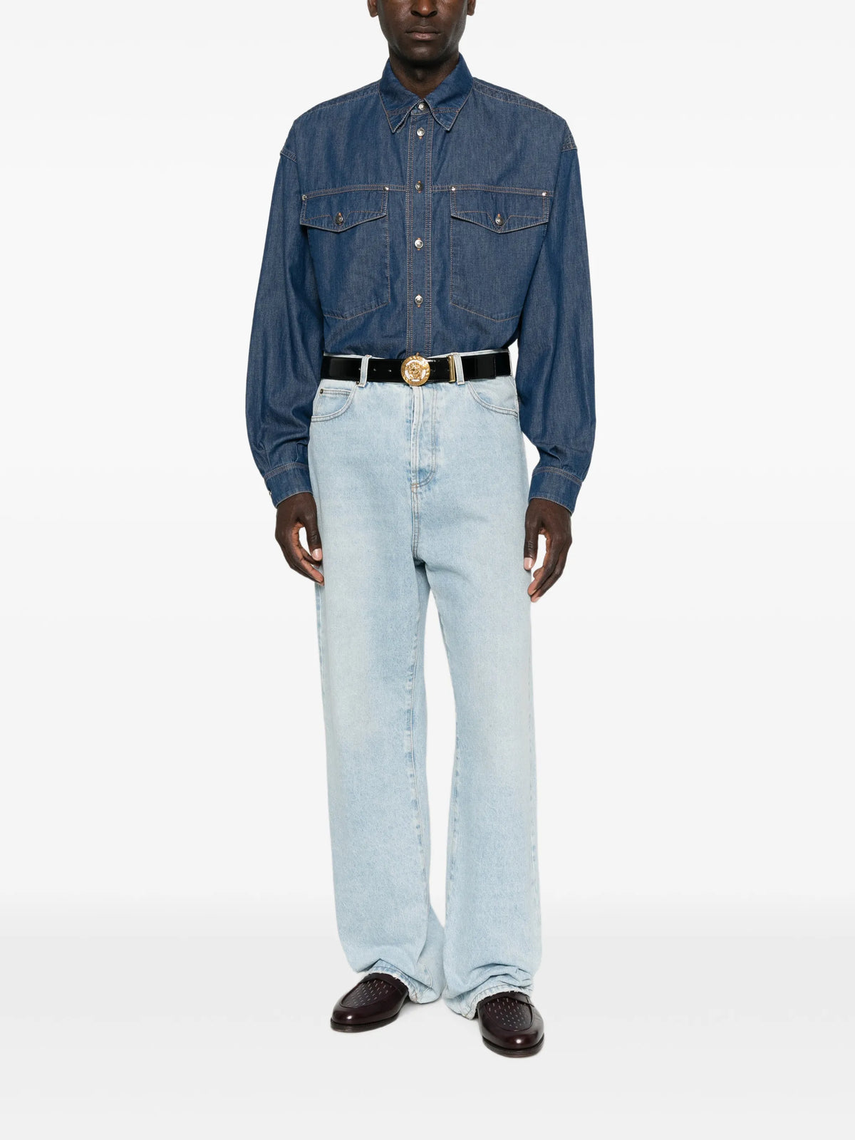 embroidered-Logo denim cotton shirt