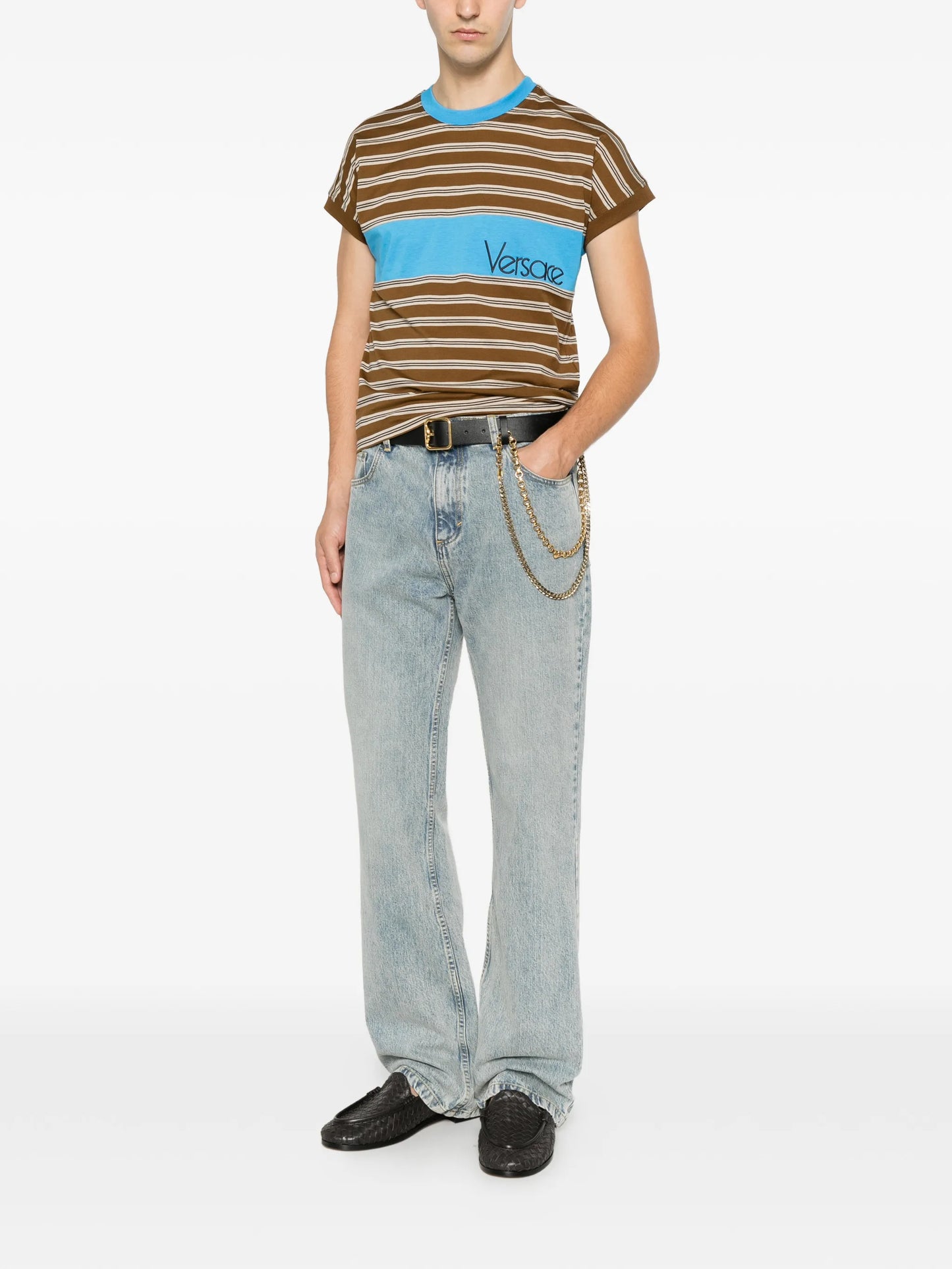 logo-embroidered striped T-shirt