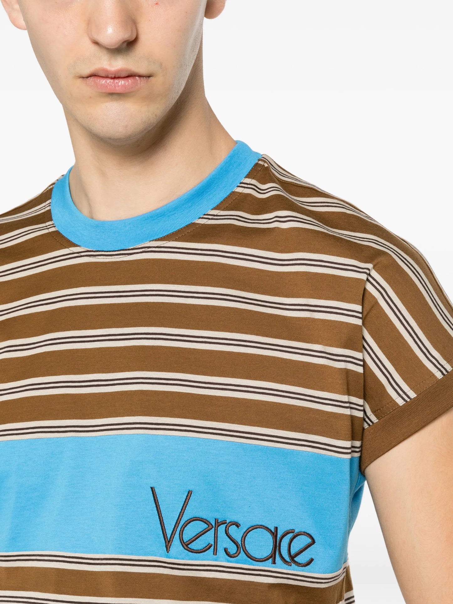 logo-embroidered striped T-shirt