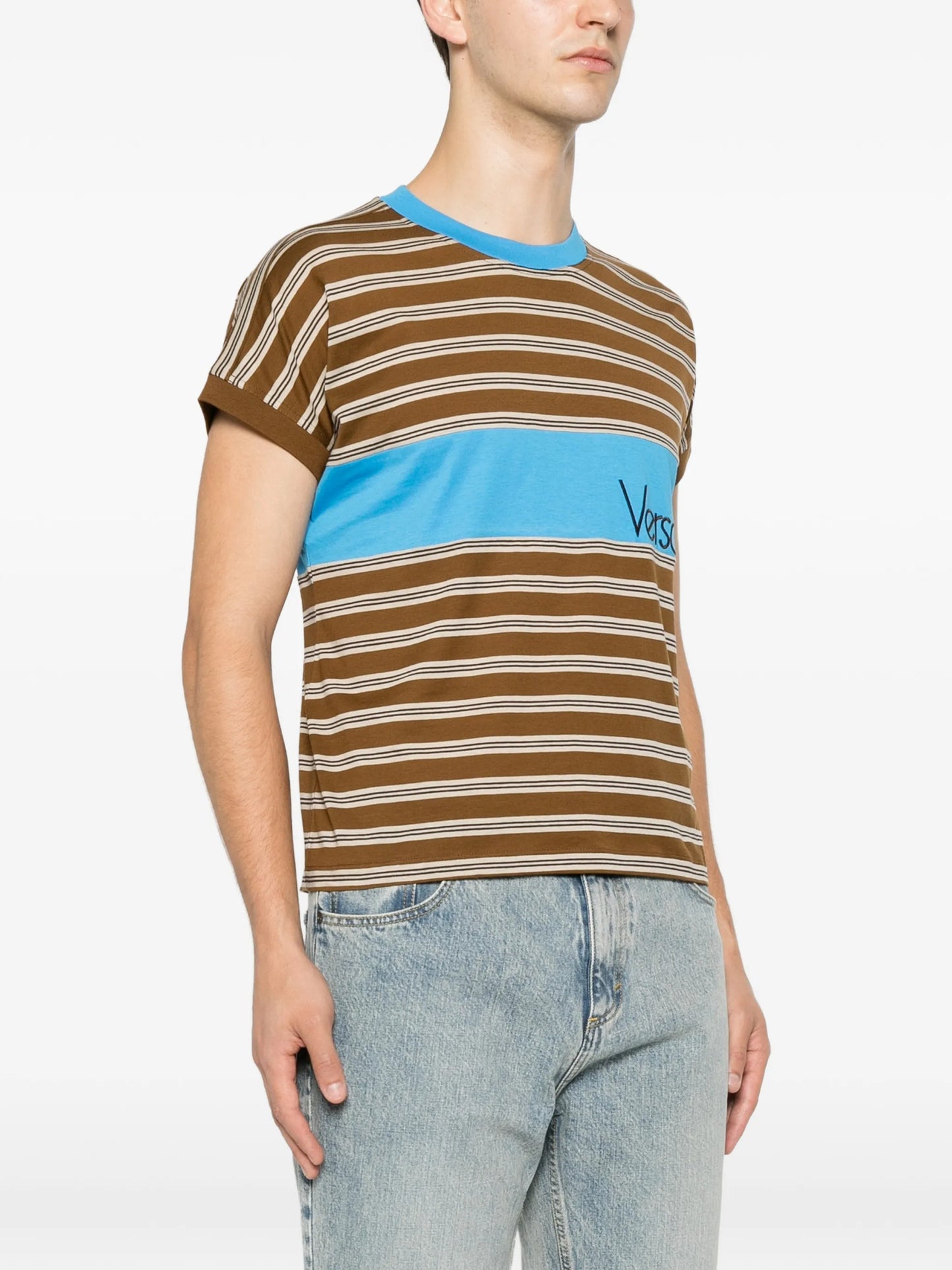 logo-embroidered striped T-shirt