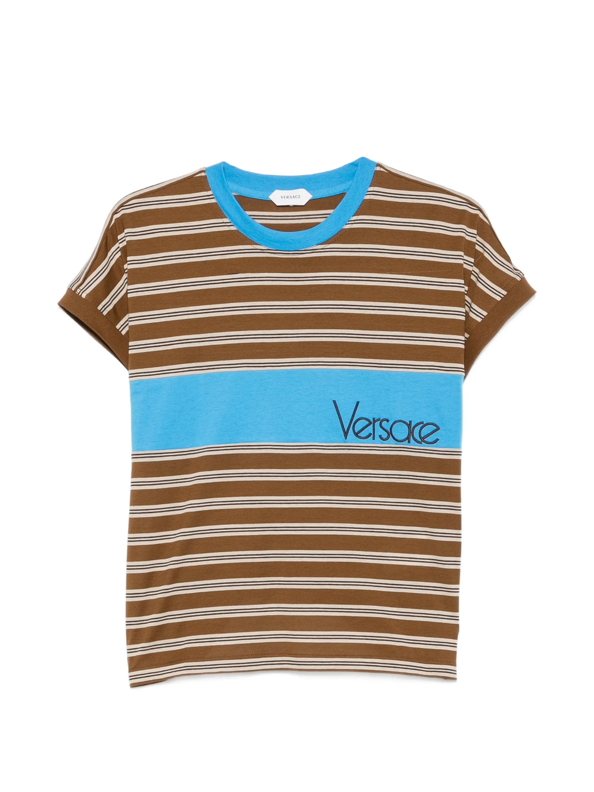 logo-embroidered striped T-shirt