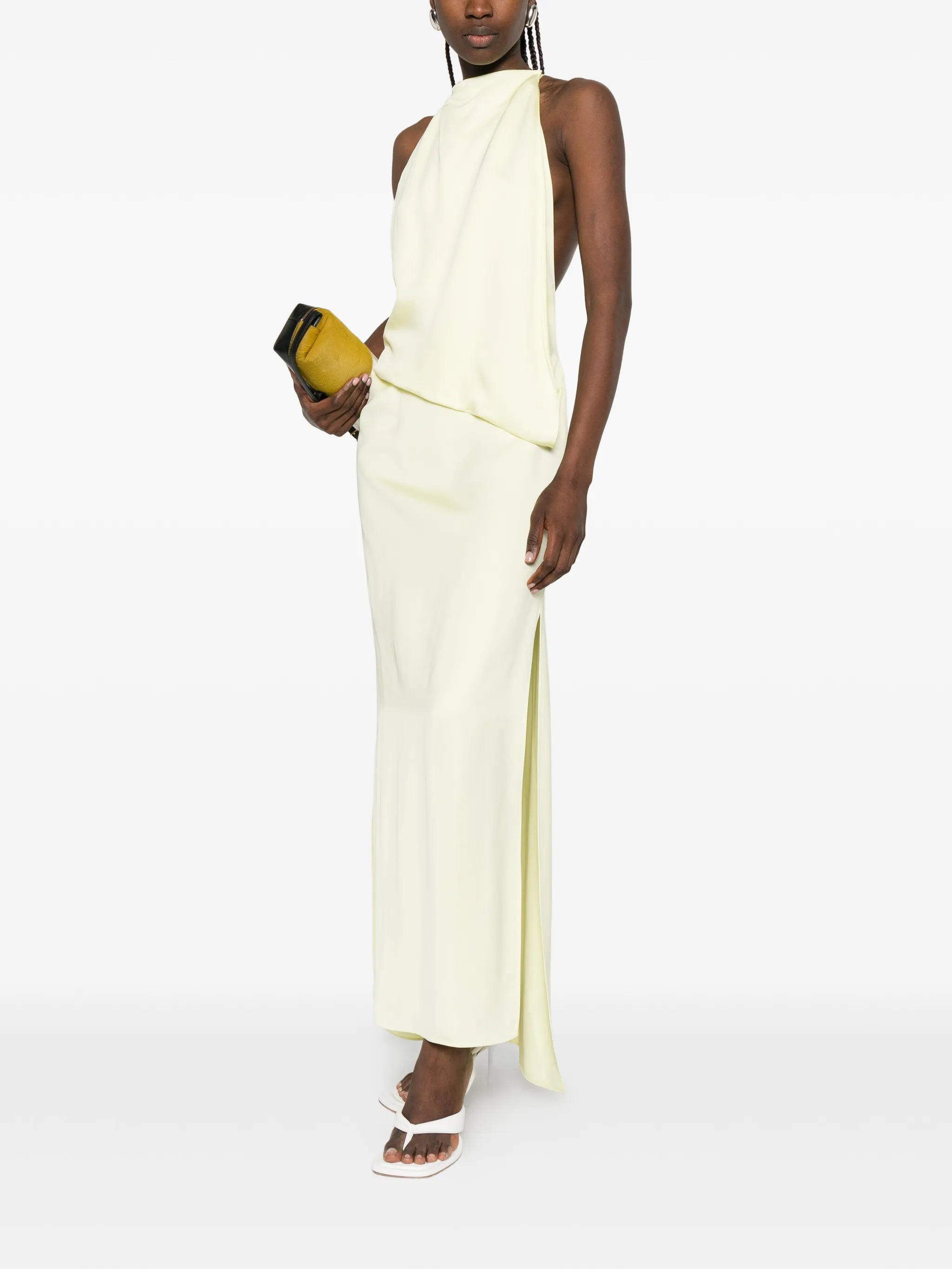viscose satin draped dress - light yellow