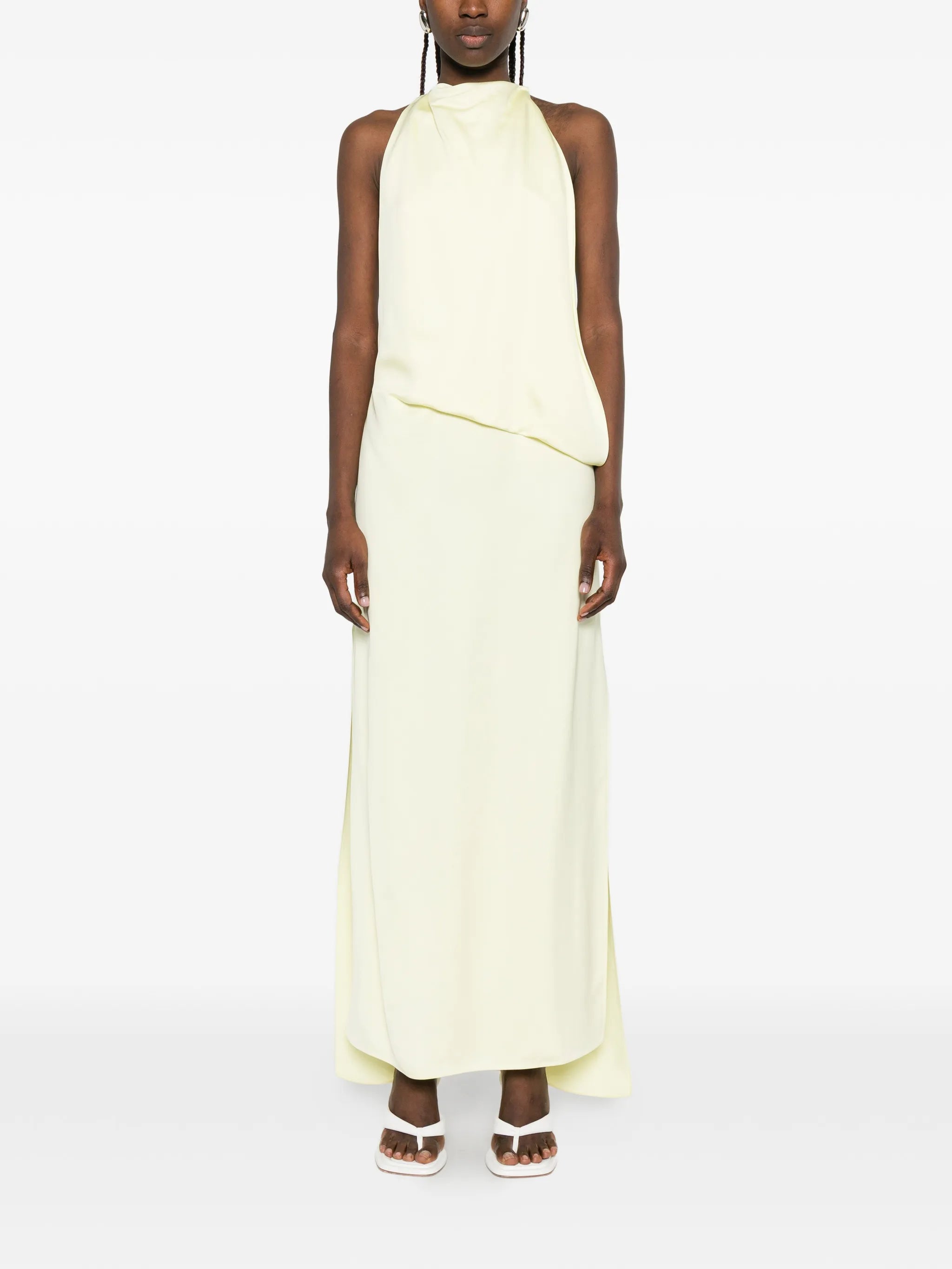 viscose satin draped dress - light yellow