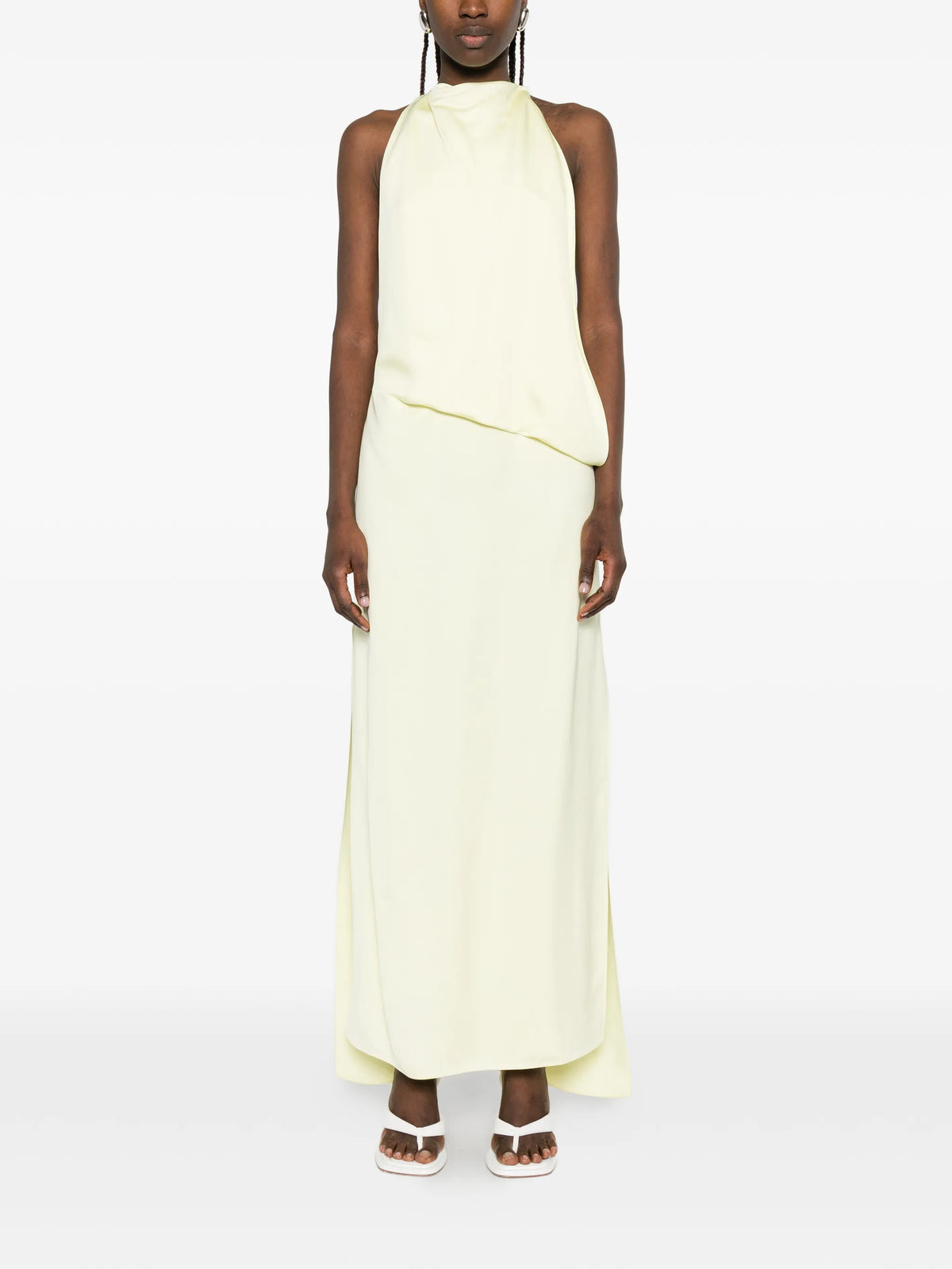 viscose satin draped dress - light yellow