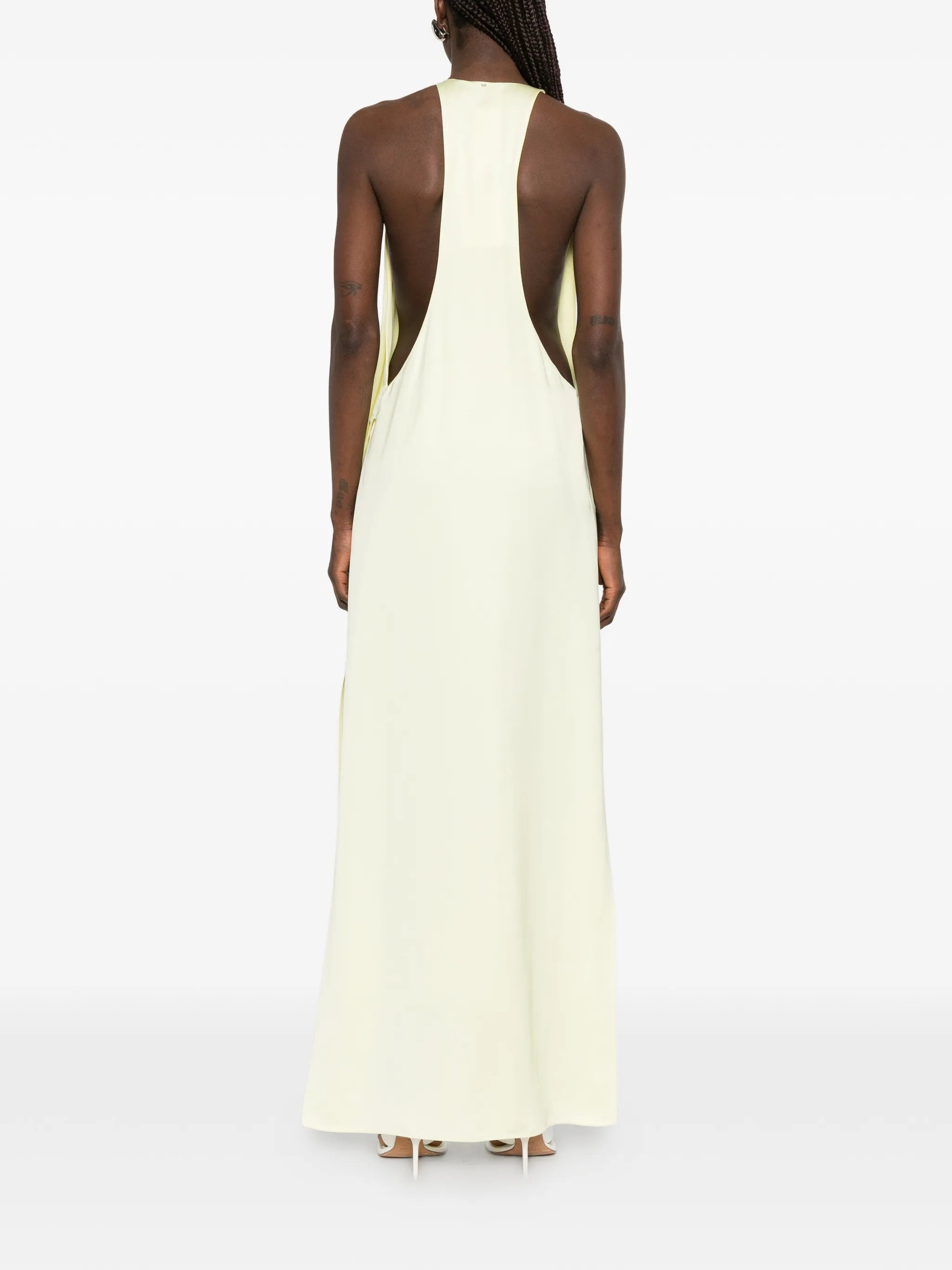 viscose satin draped dress - light yellow