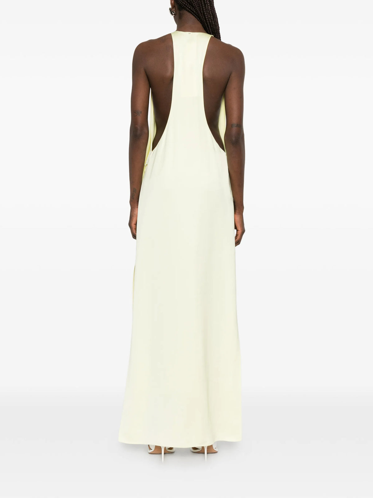 viscose satin draped dress - light yellow