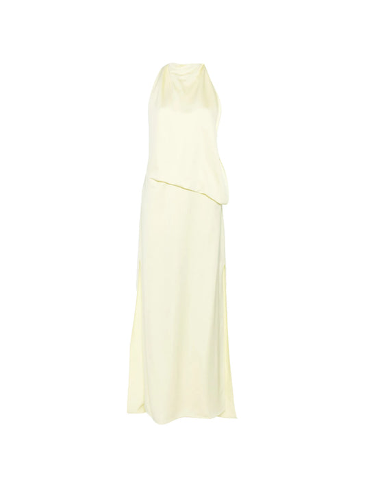 viscose satin draped dress - light yellow