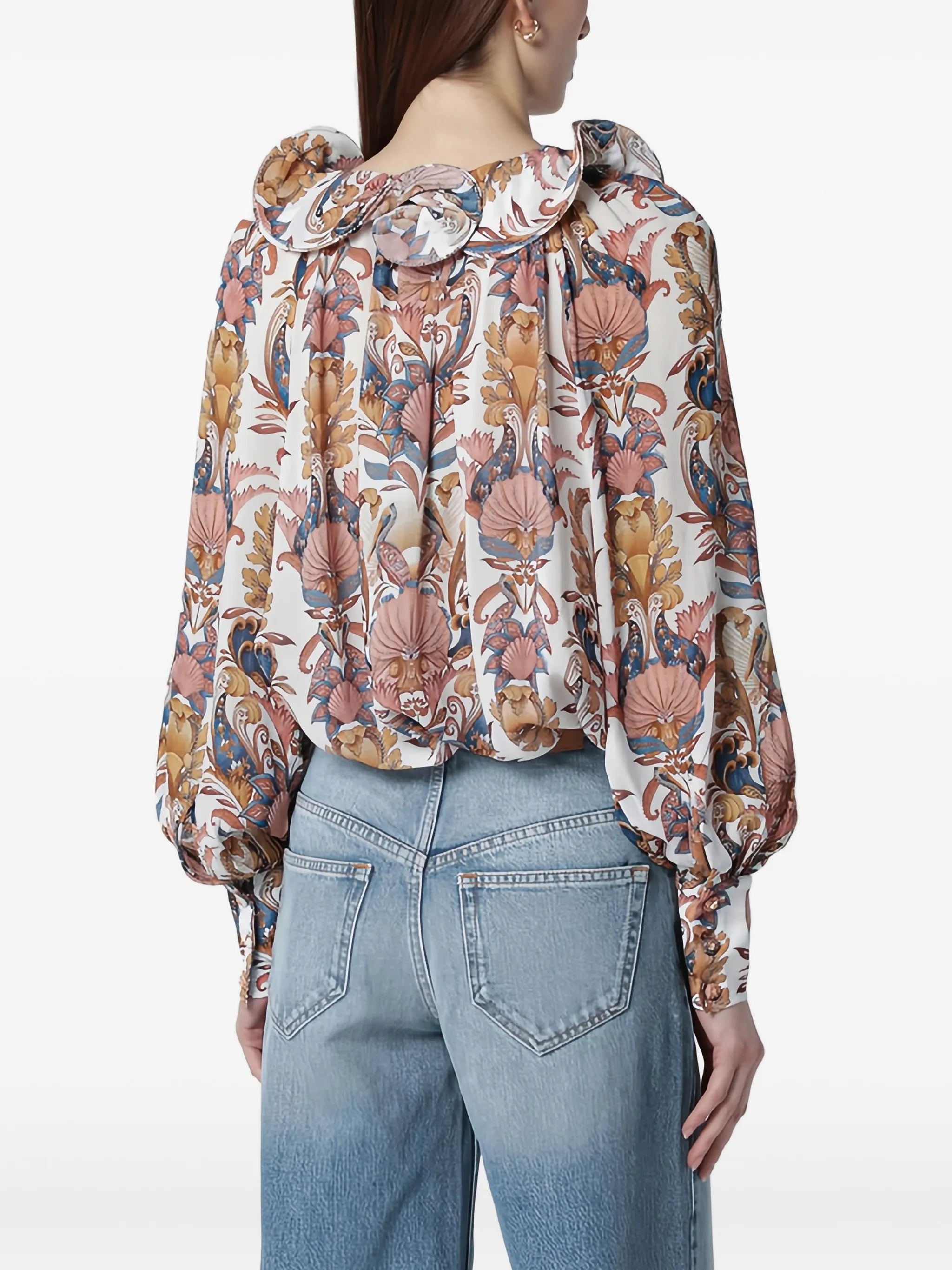ruffled-collar floral-print blouse