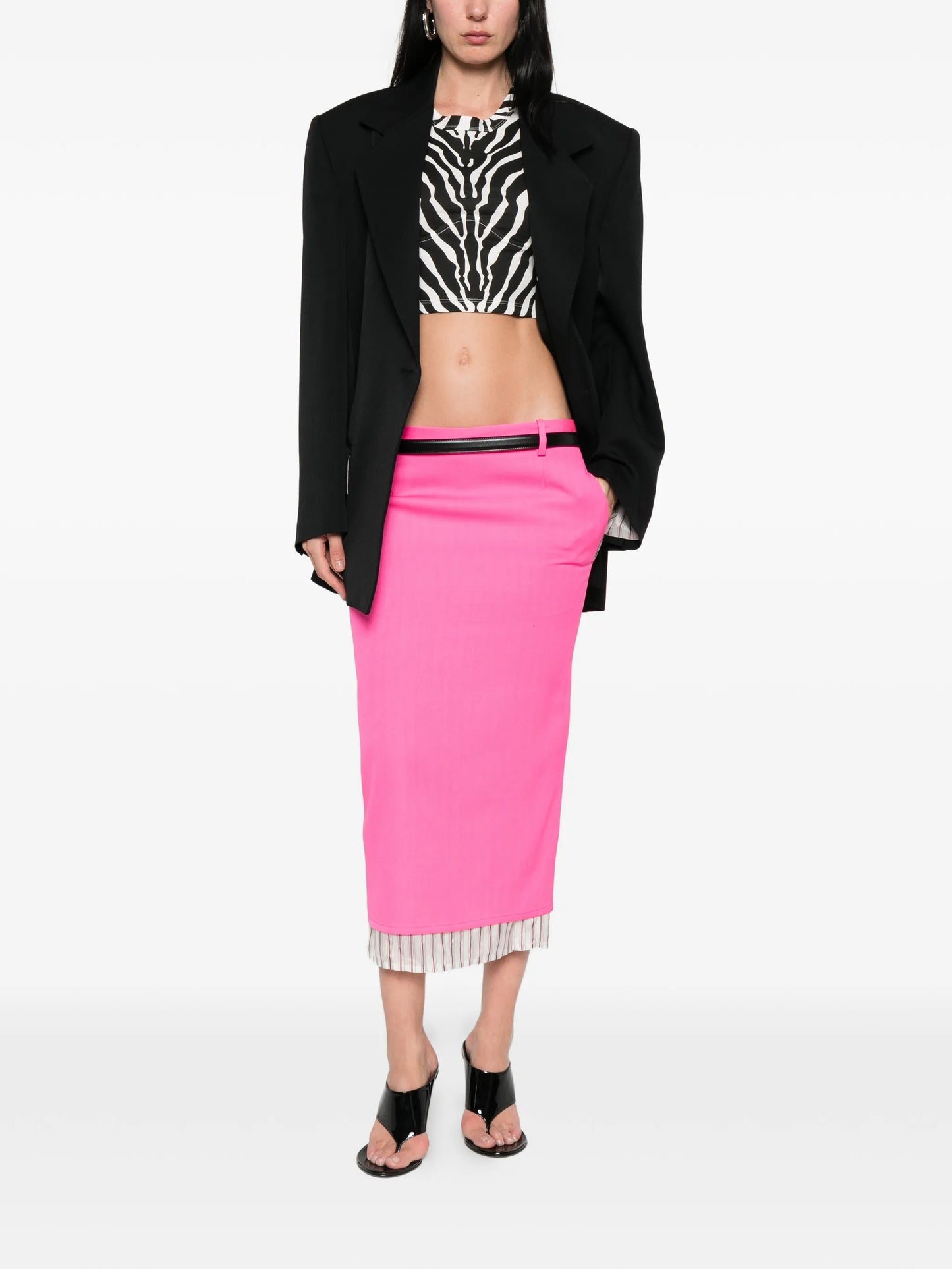 striped-trim midi skirt