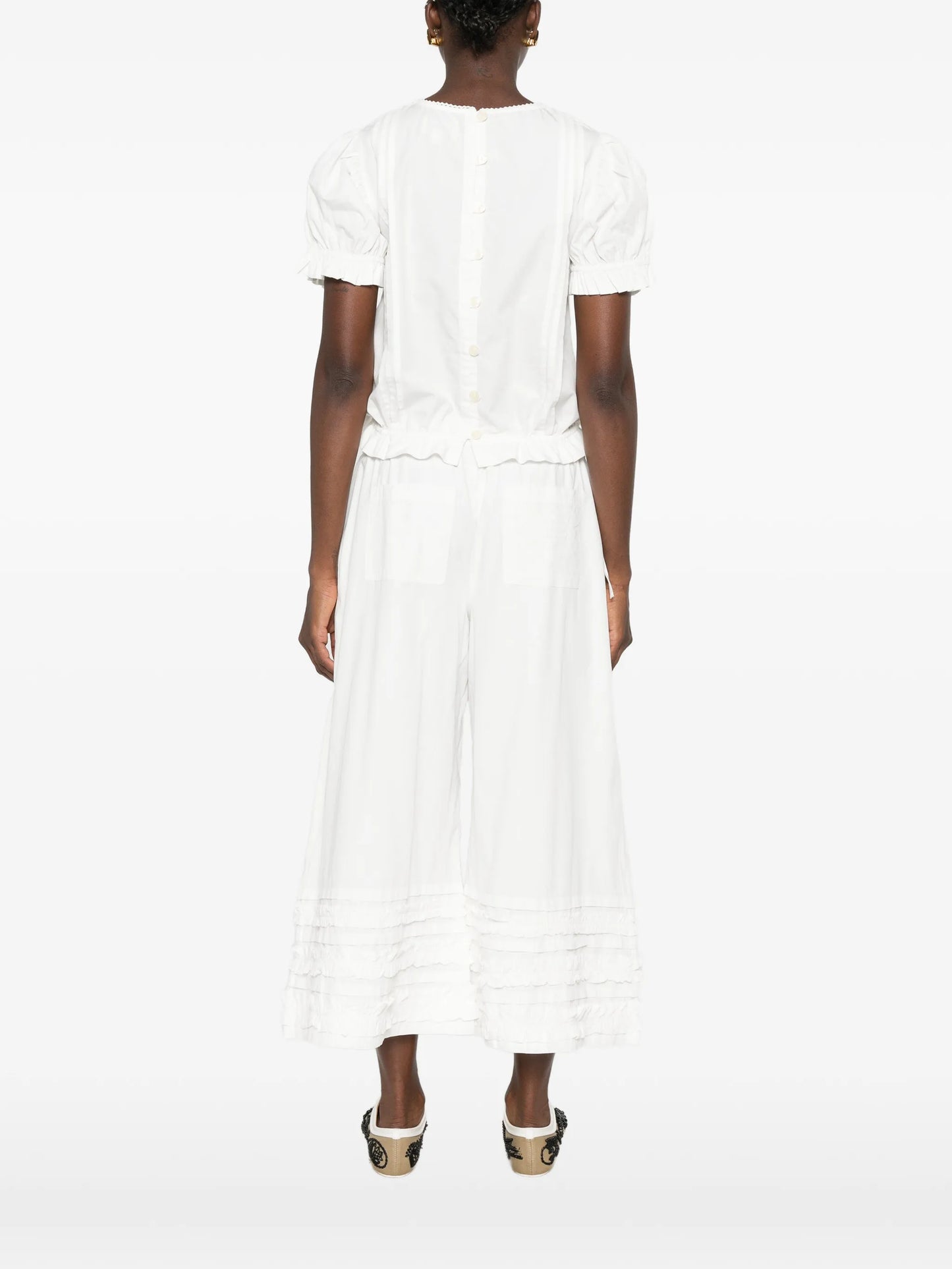 Mabel lace-panelled puffed-sleeve blouse