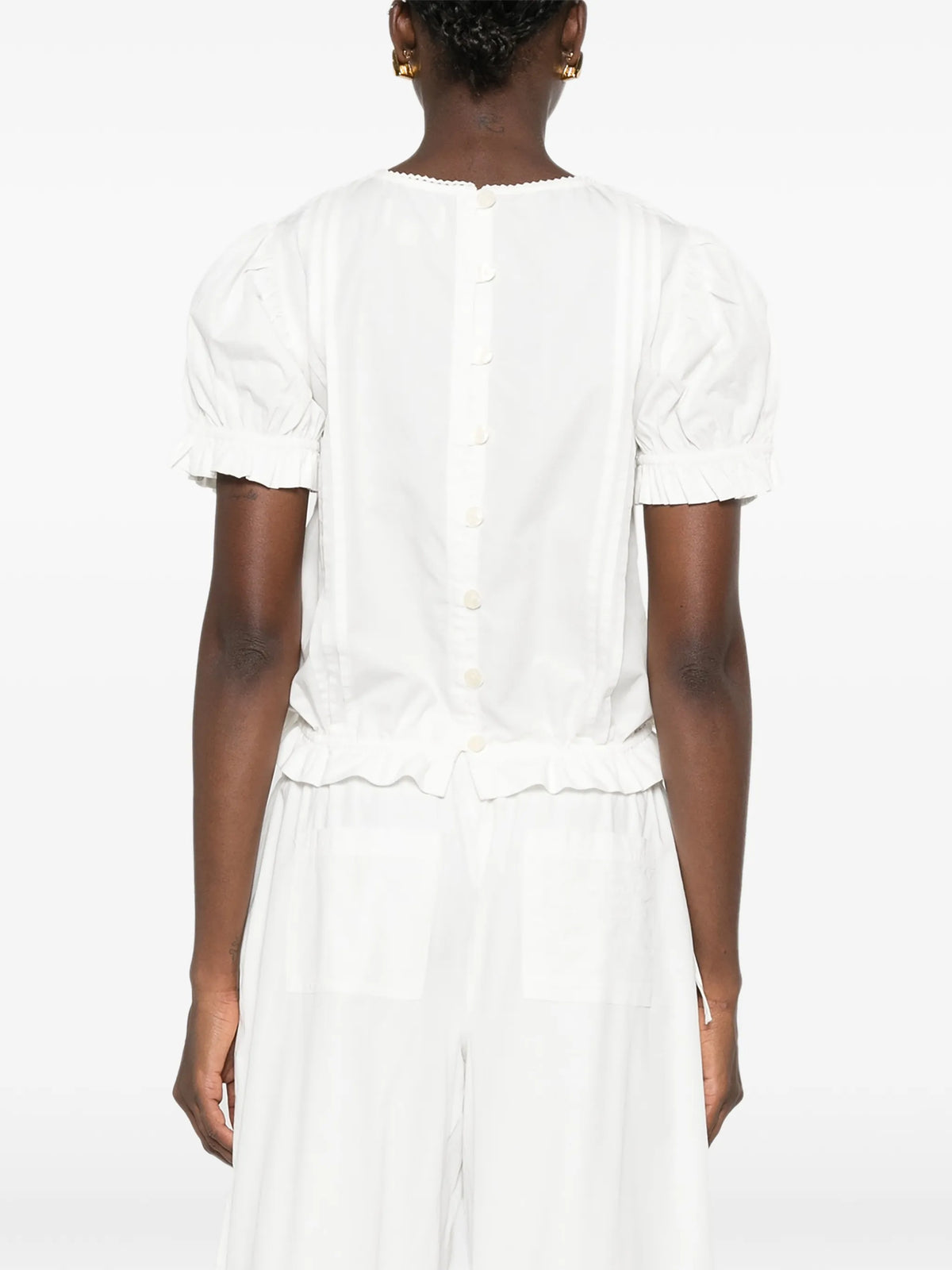 Mabel lace-panelled puffed-sleeve blouse