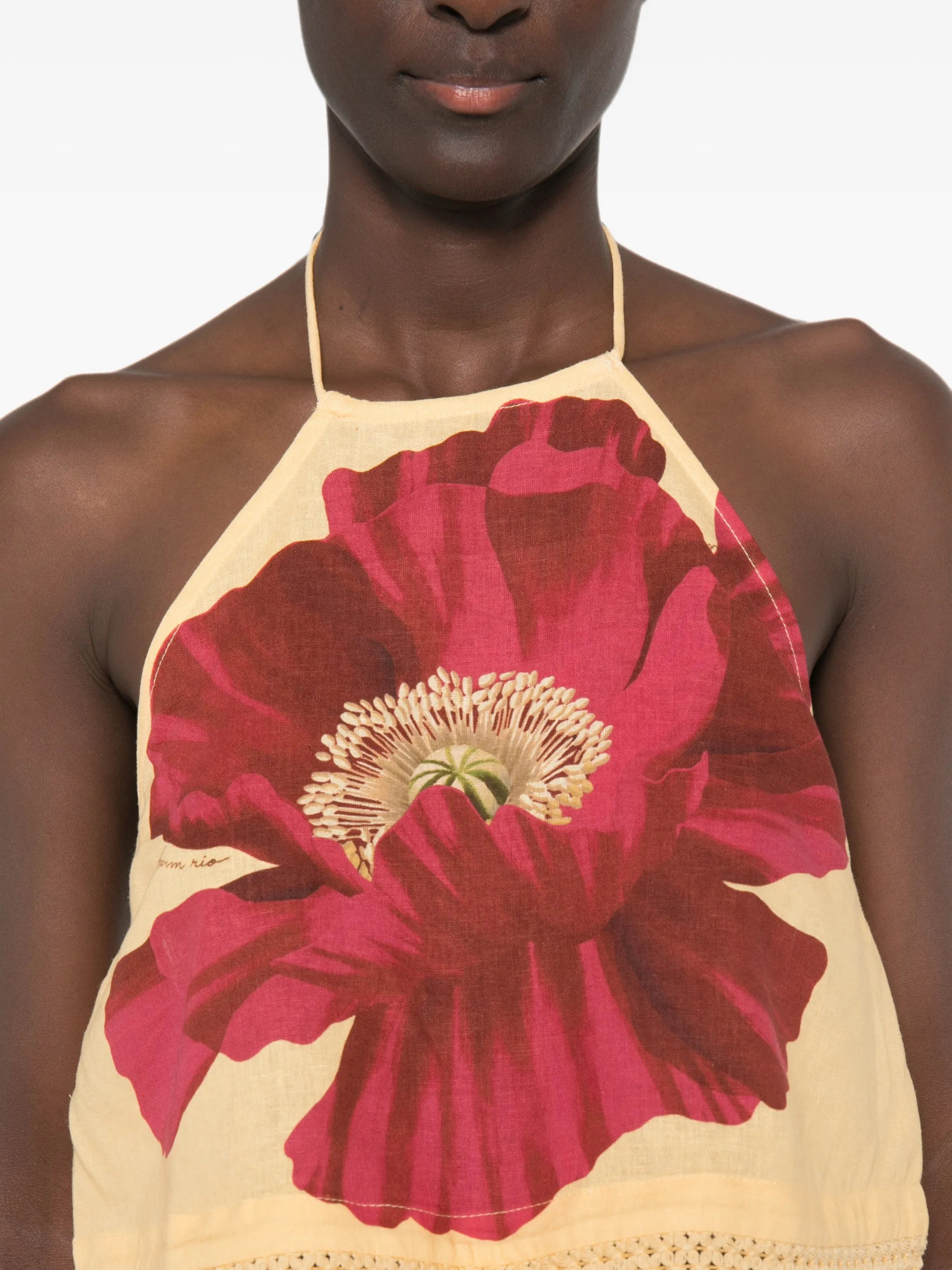 poppy-print fringe-trim top