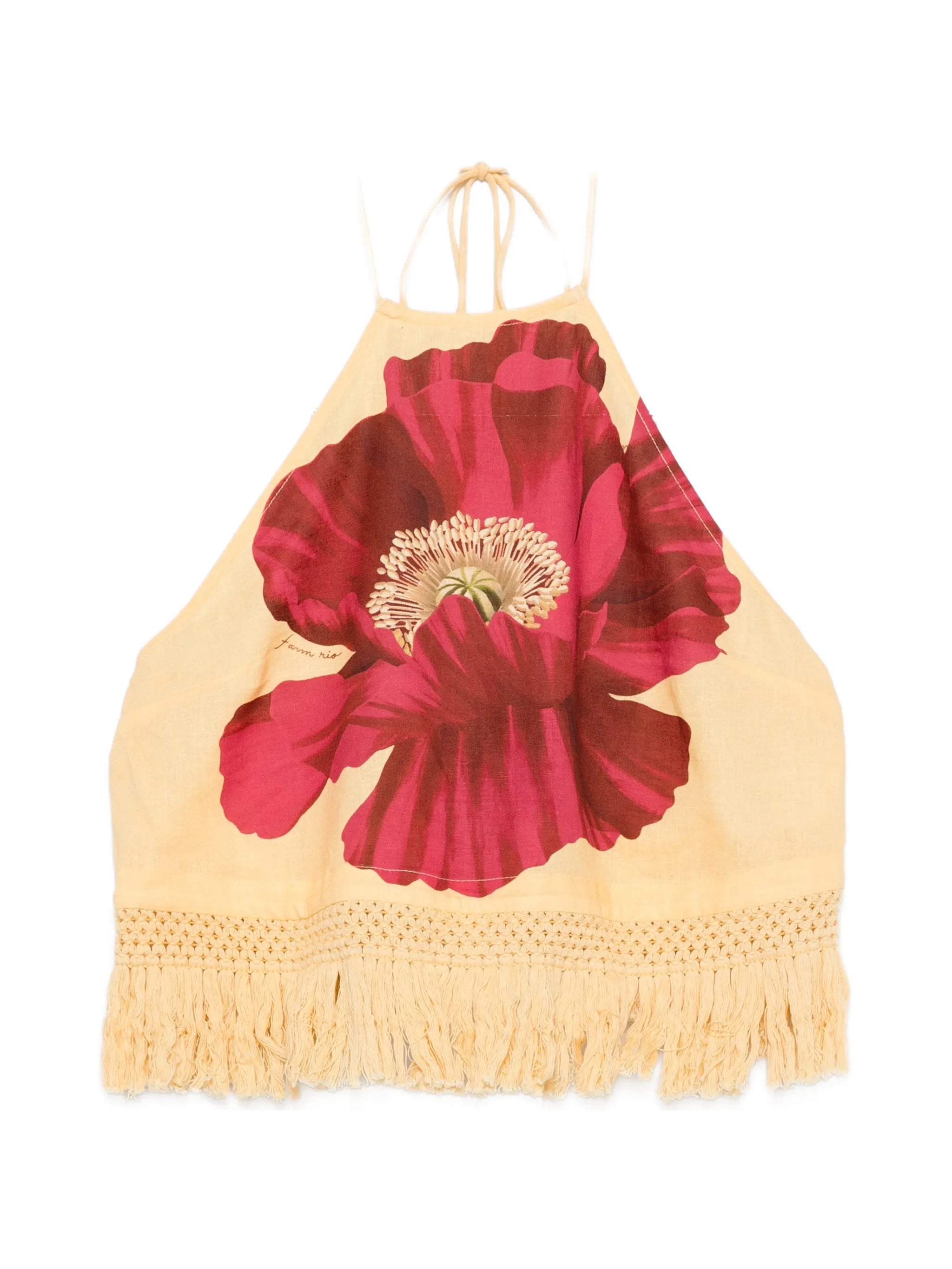 poppy-print fringe-trim top