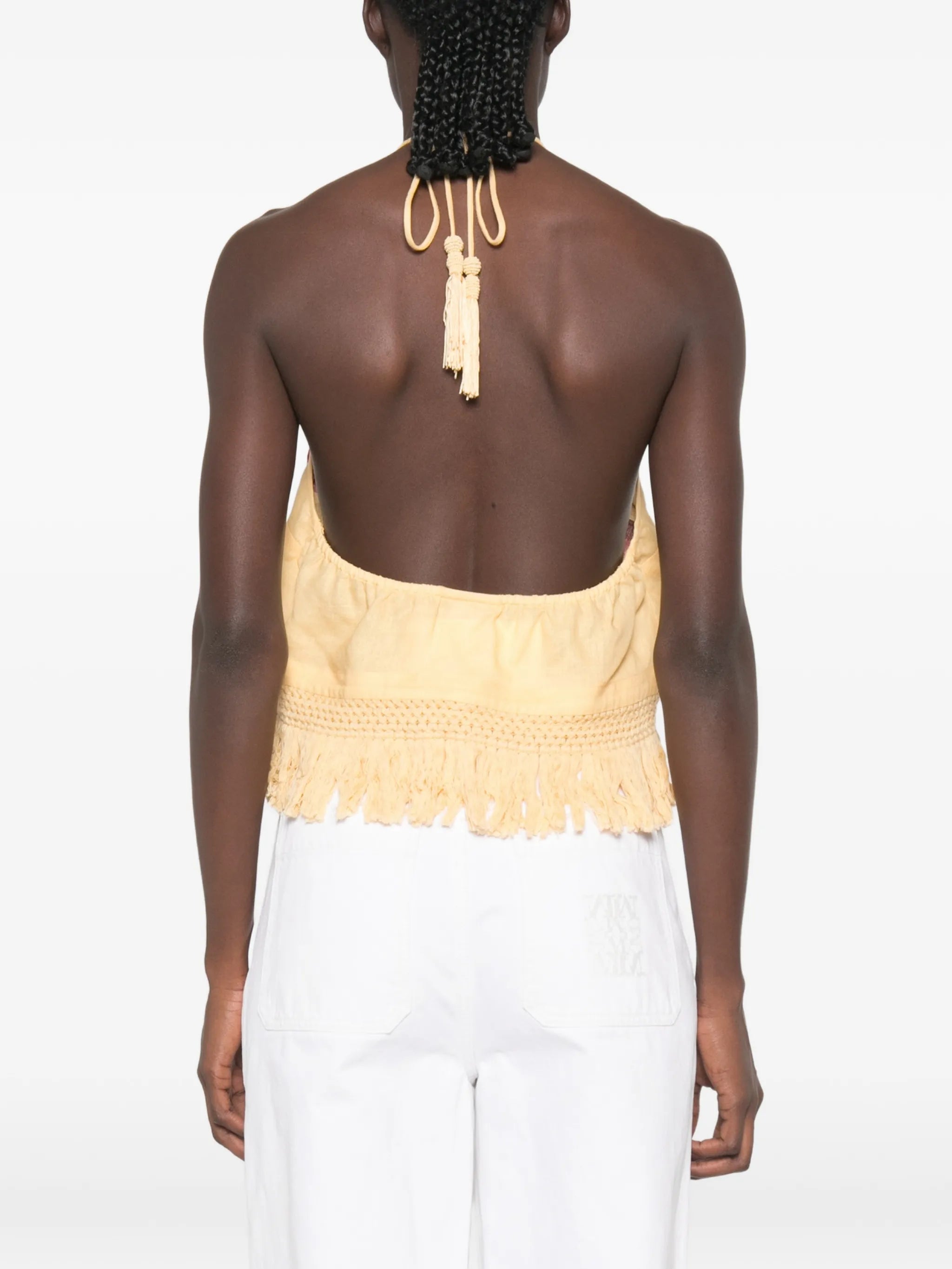 poppy-print fringe-trim top
