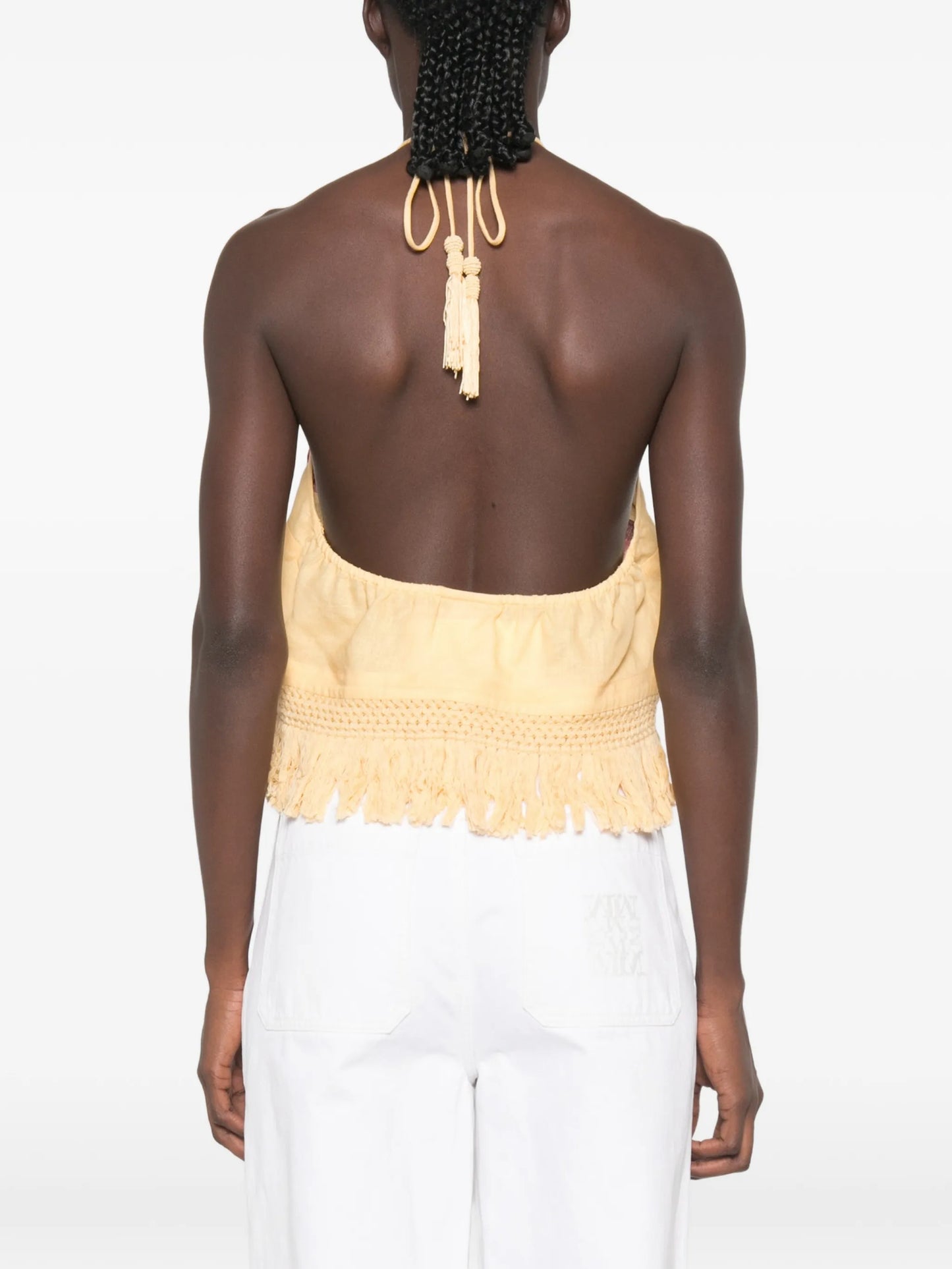 poppy-print fringe-trim top