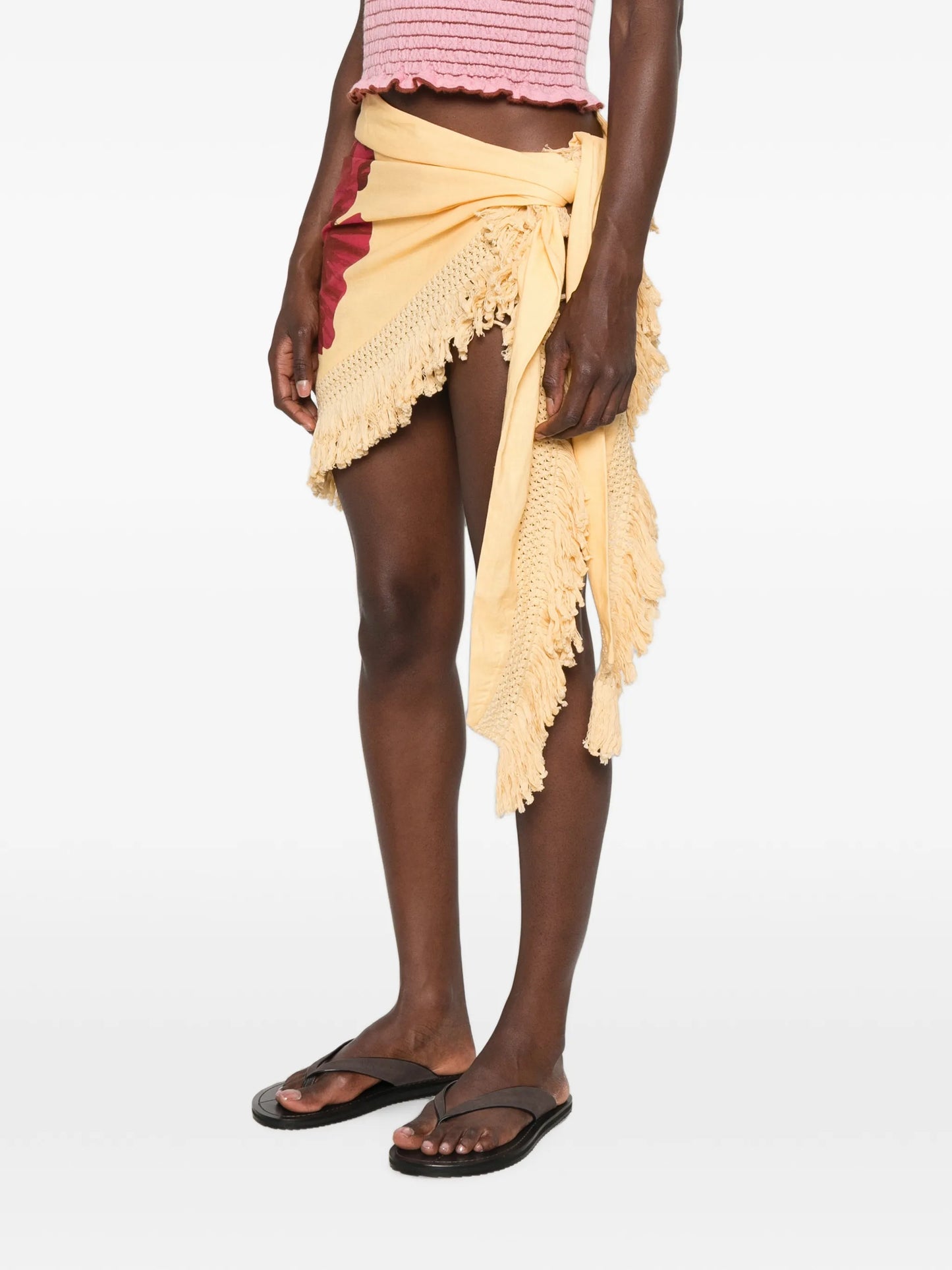 floral-print fringed-hem sarong