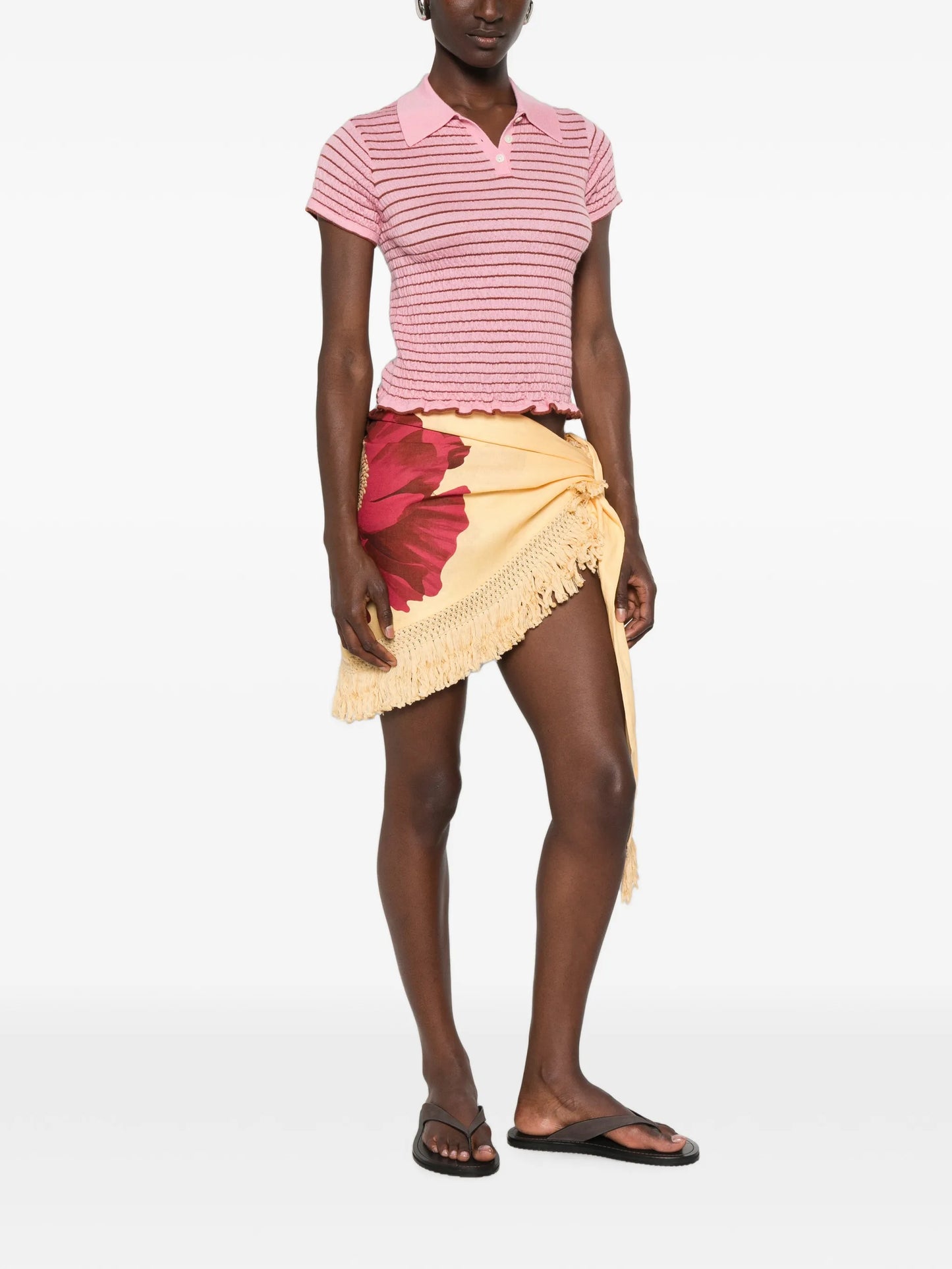 floral-print fringed-hem sarong