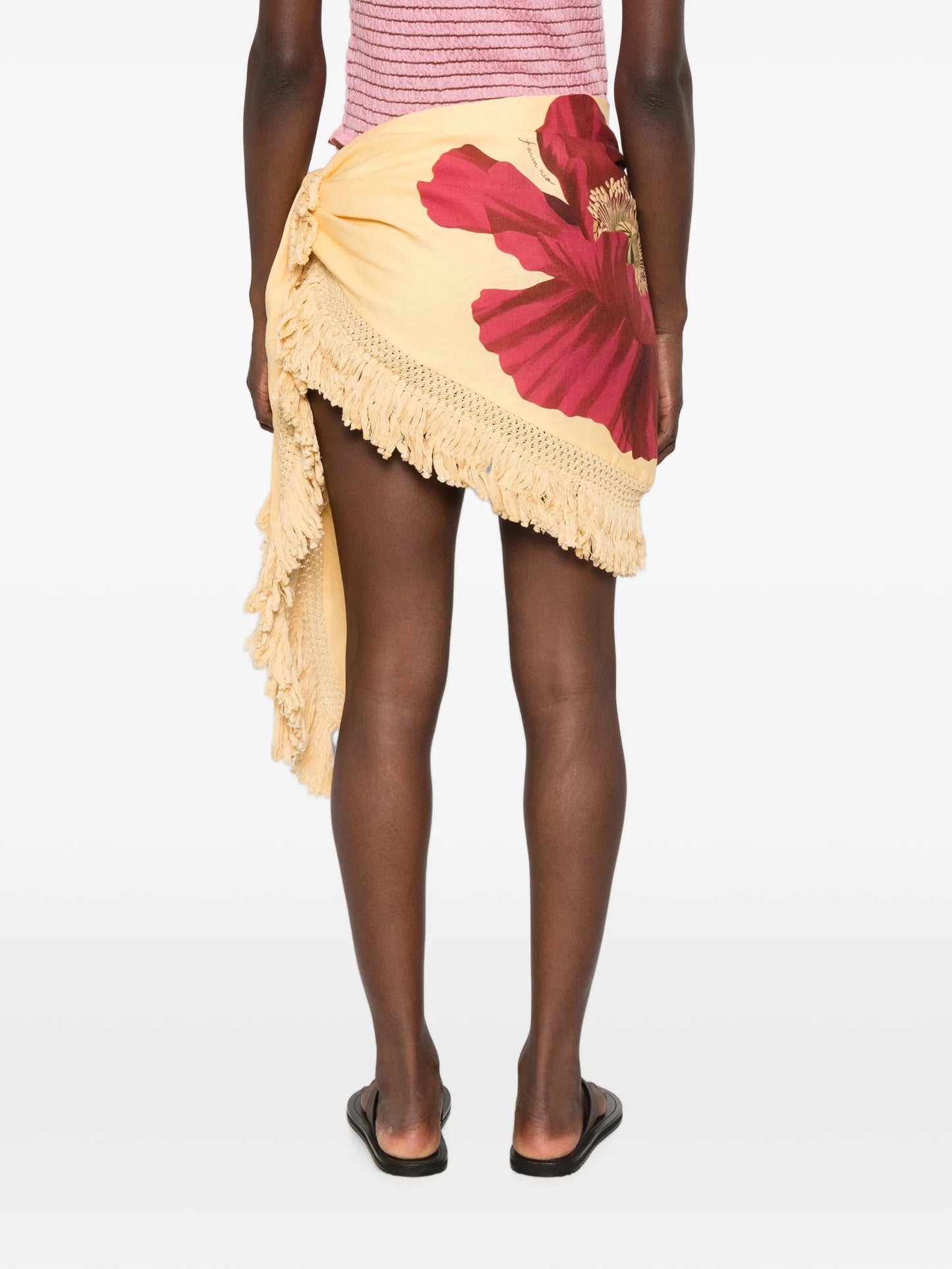 floral-print fringed-hem sarong