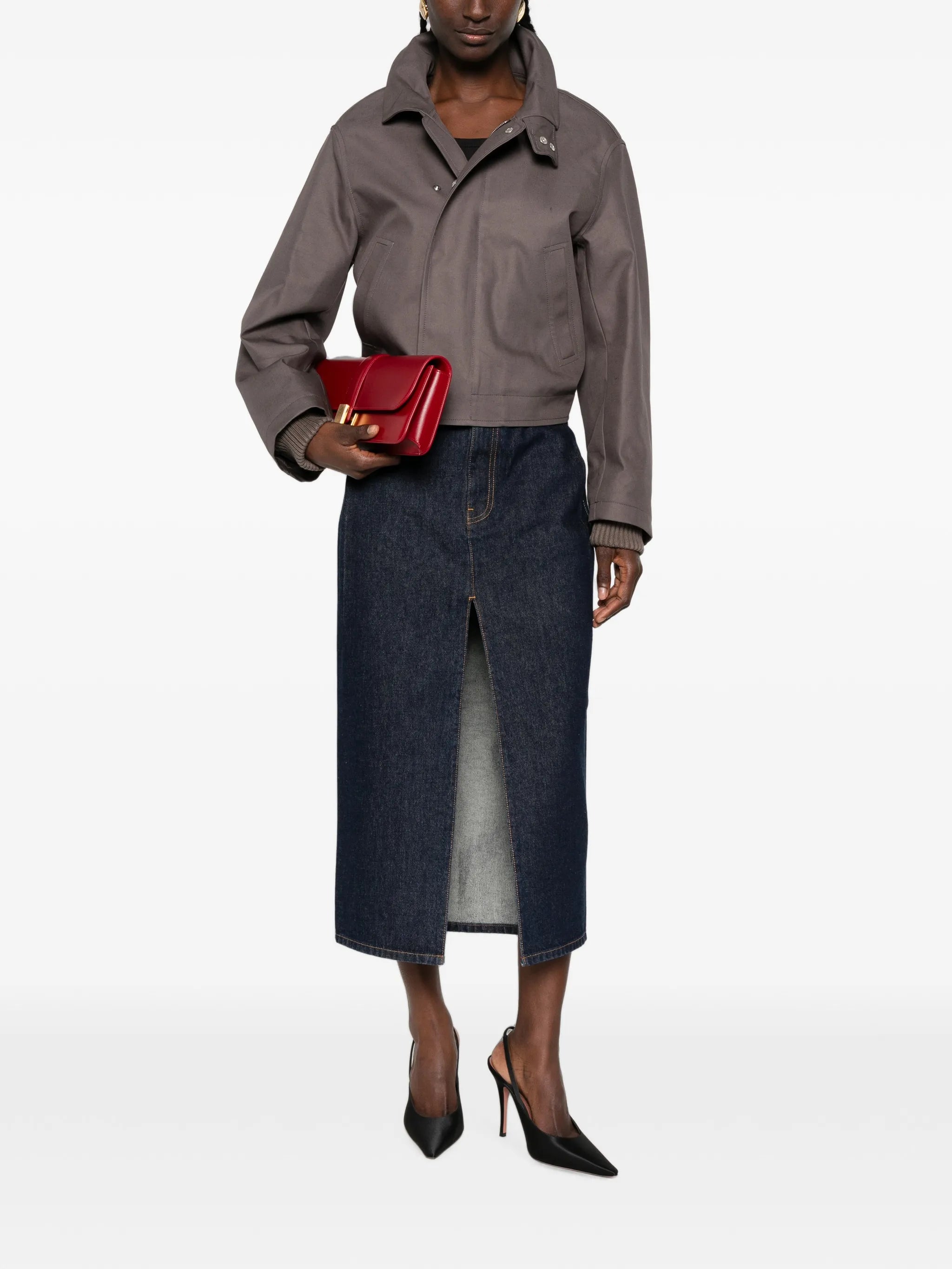 Anden front-slit denim skirt