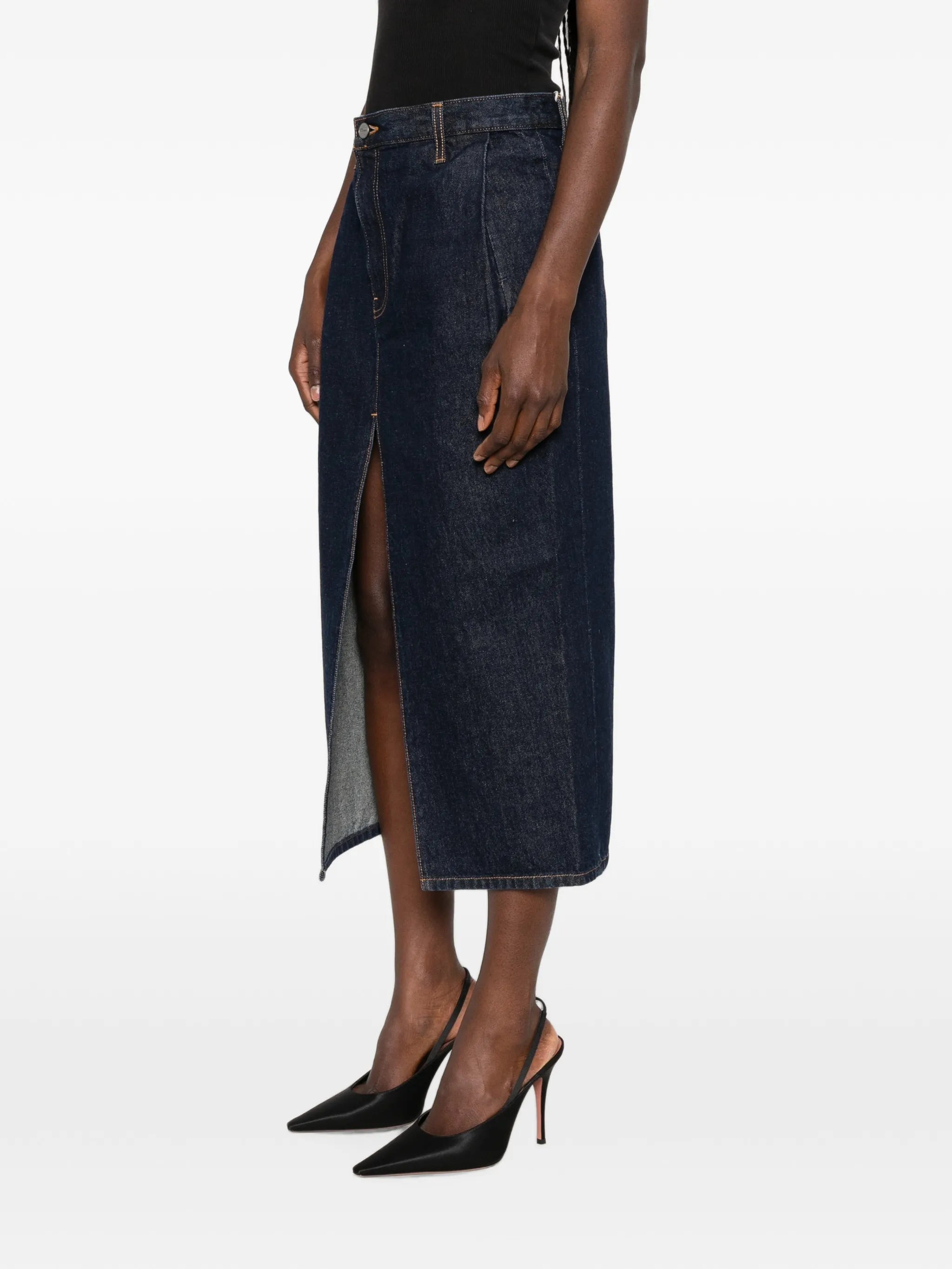 Anden front-slit denim skirt