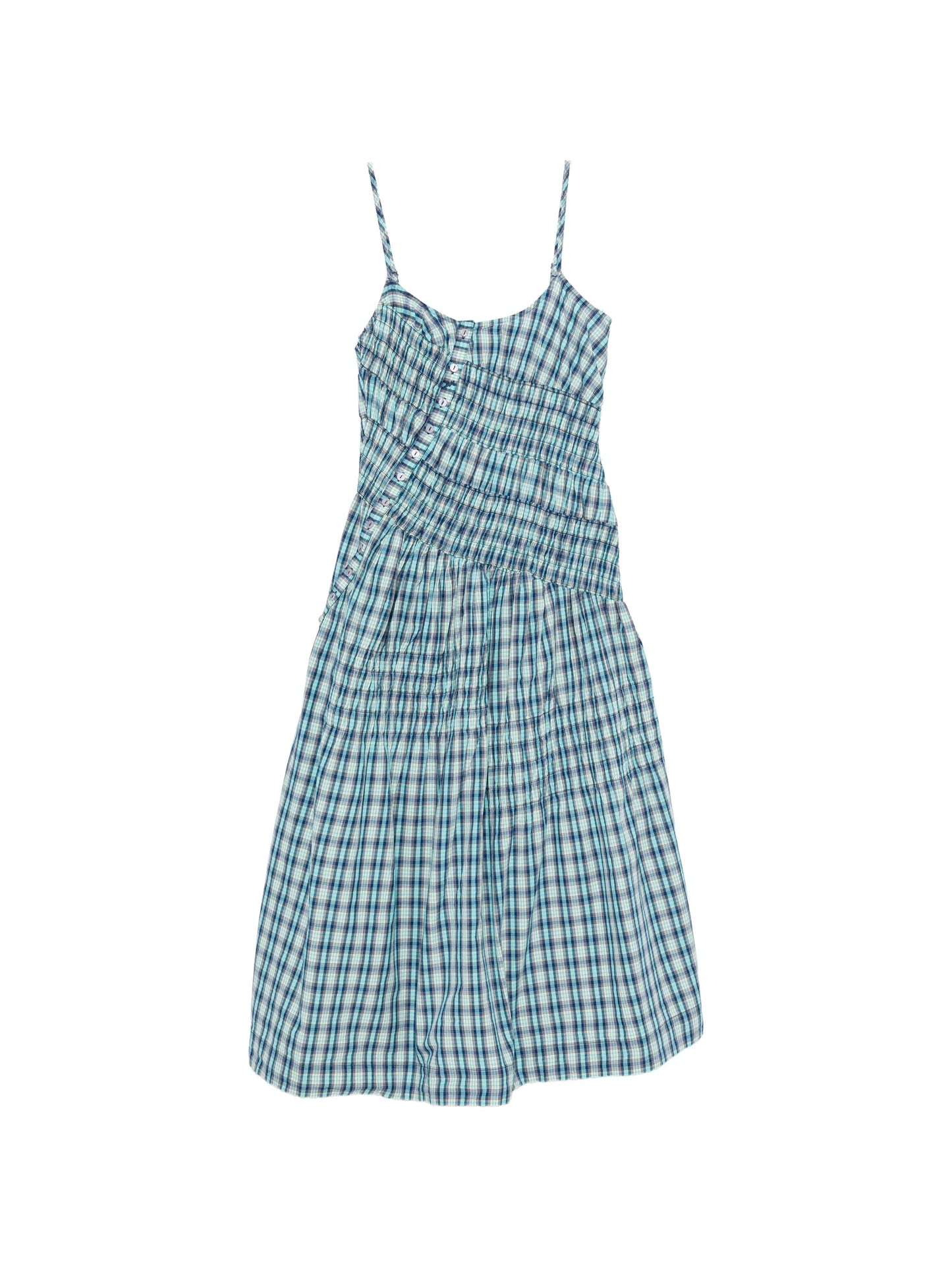 Lyra shirred checked midi dress