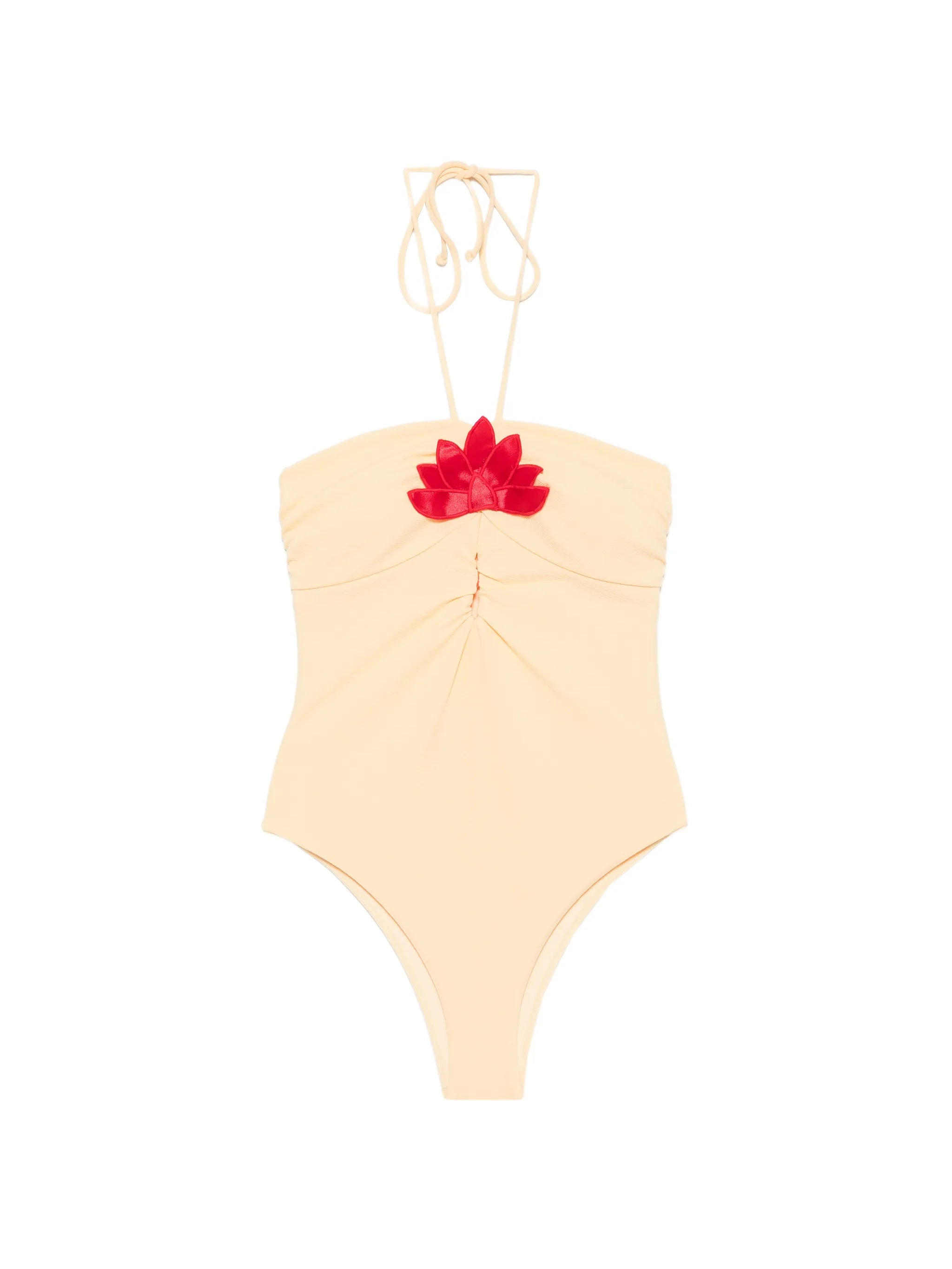 floral-applique halterneck swimsuit
