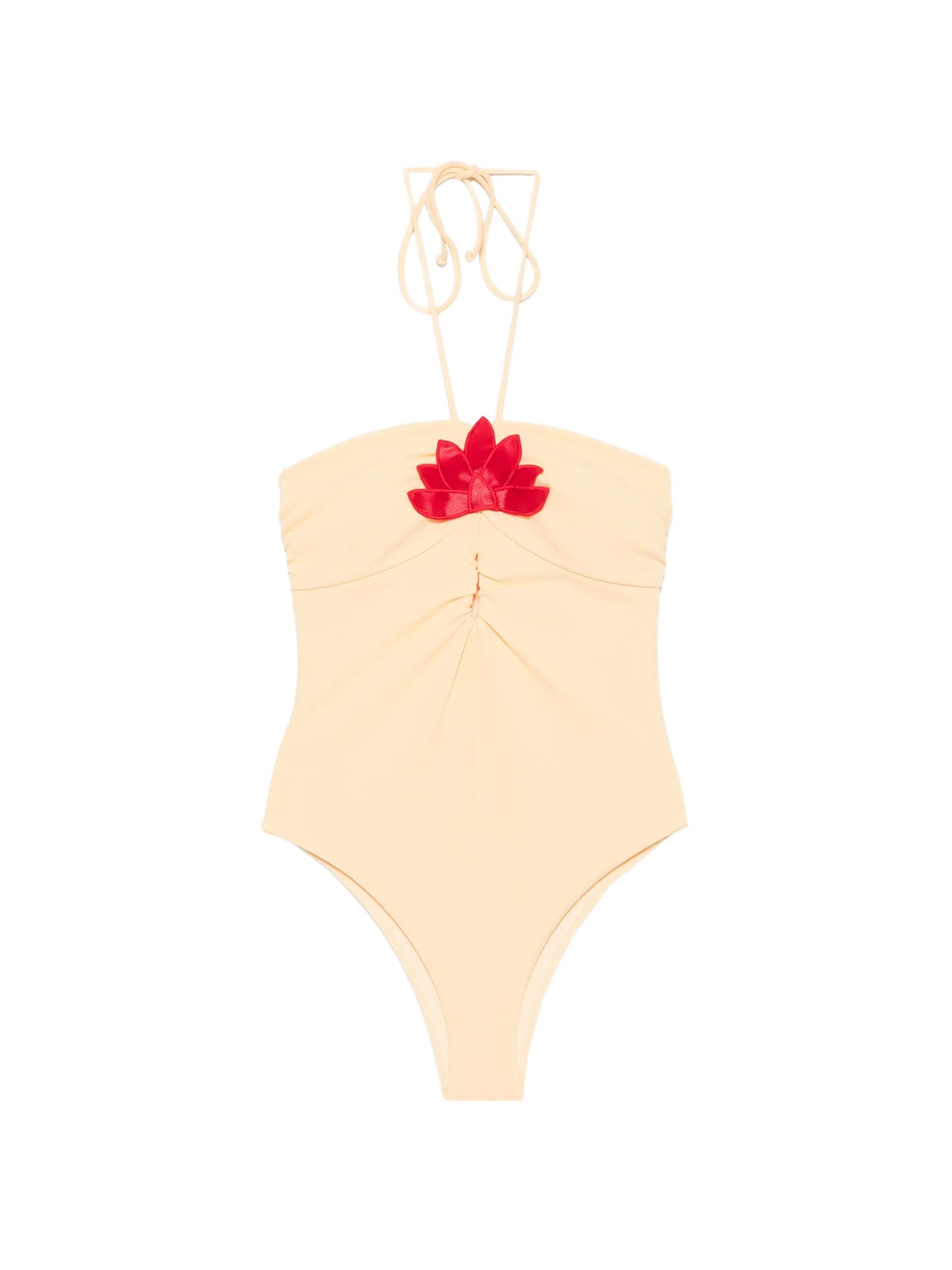 floral-applique halterneck swimsuit