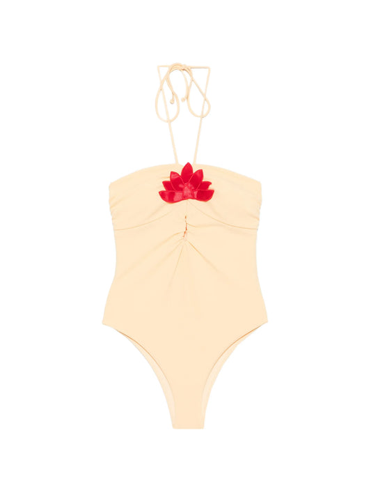 floral-applique halterneck swimsuit