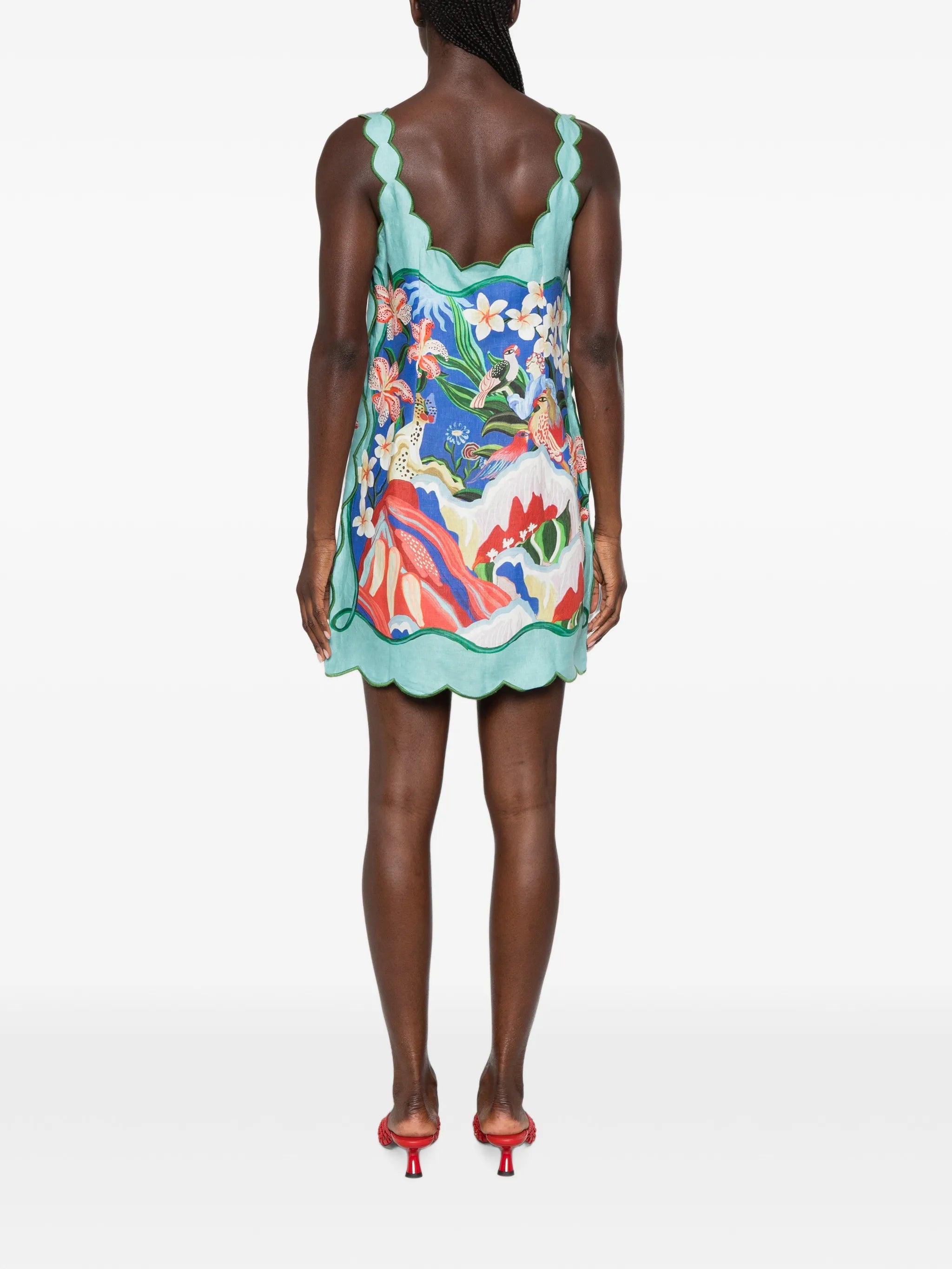 scalloped-trim graphic-print mini dress